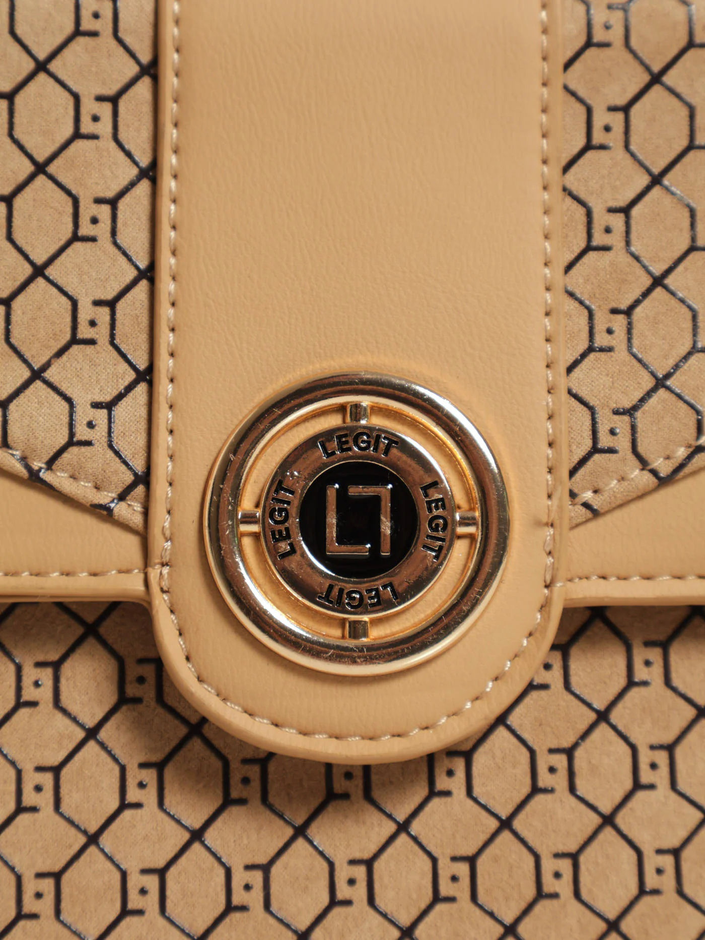 Monogram Round Metal Trim Satchel Bag - Beige - Image 6