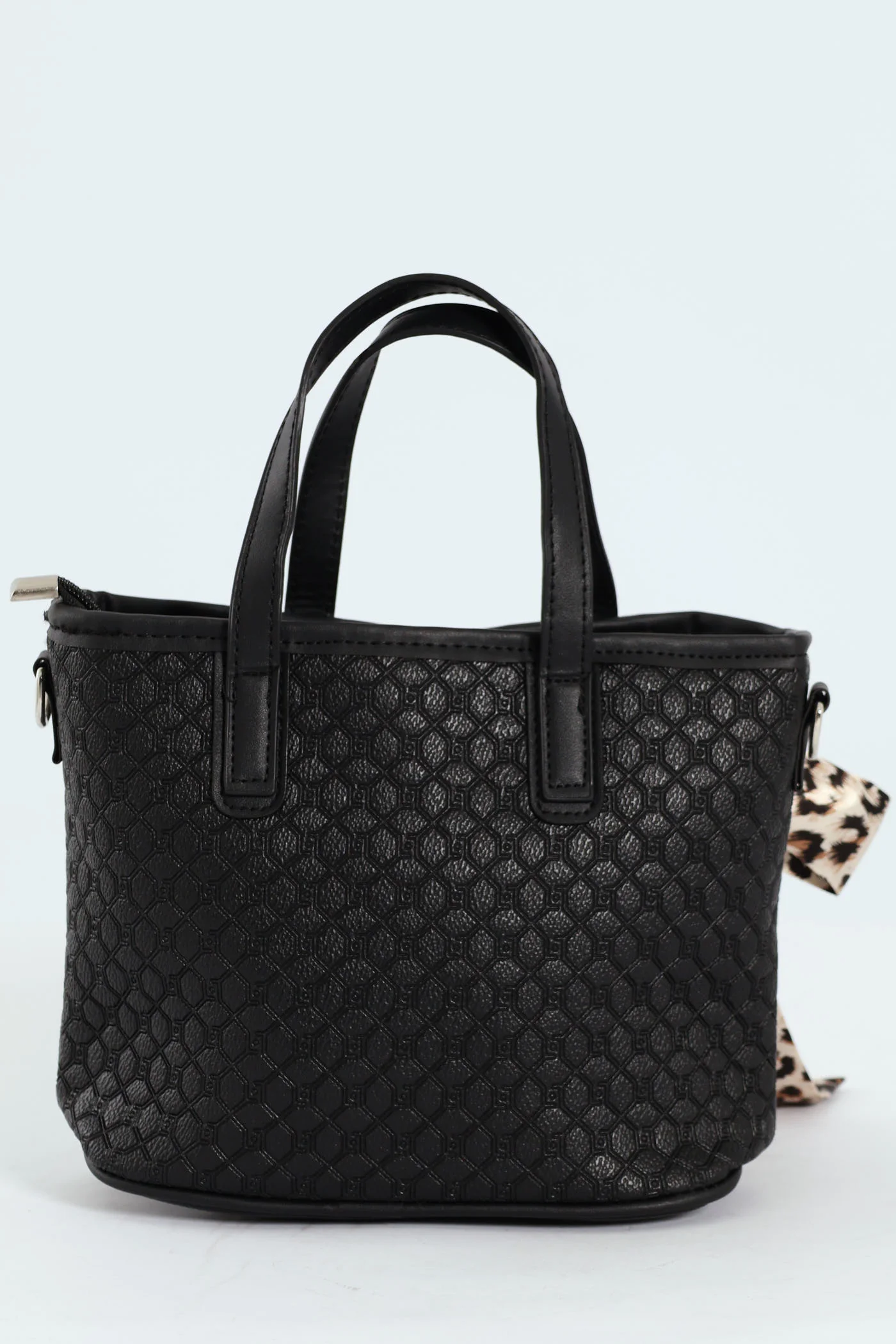 Monogram Satin Scarf Bow Charm Tote Bag - Black - Image 2