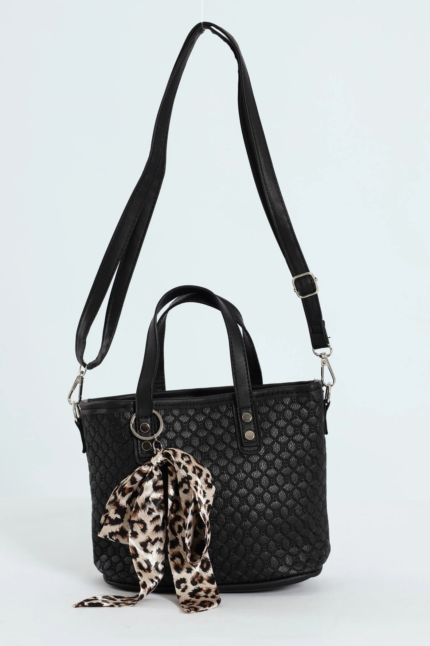 Monogram Satin Scarf Bow Charm Tote Bag - Black - Image 5