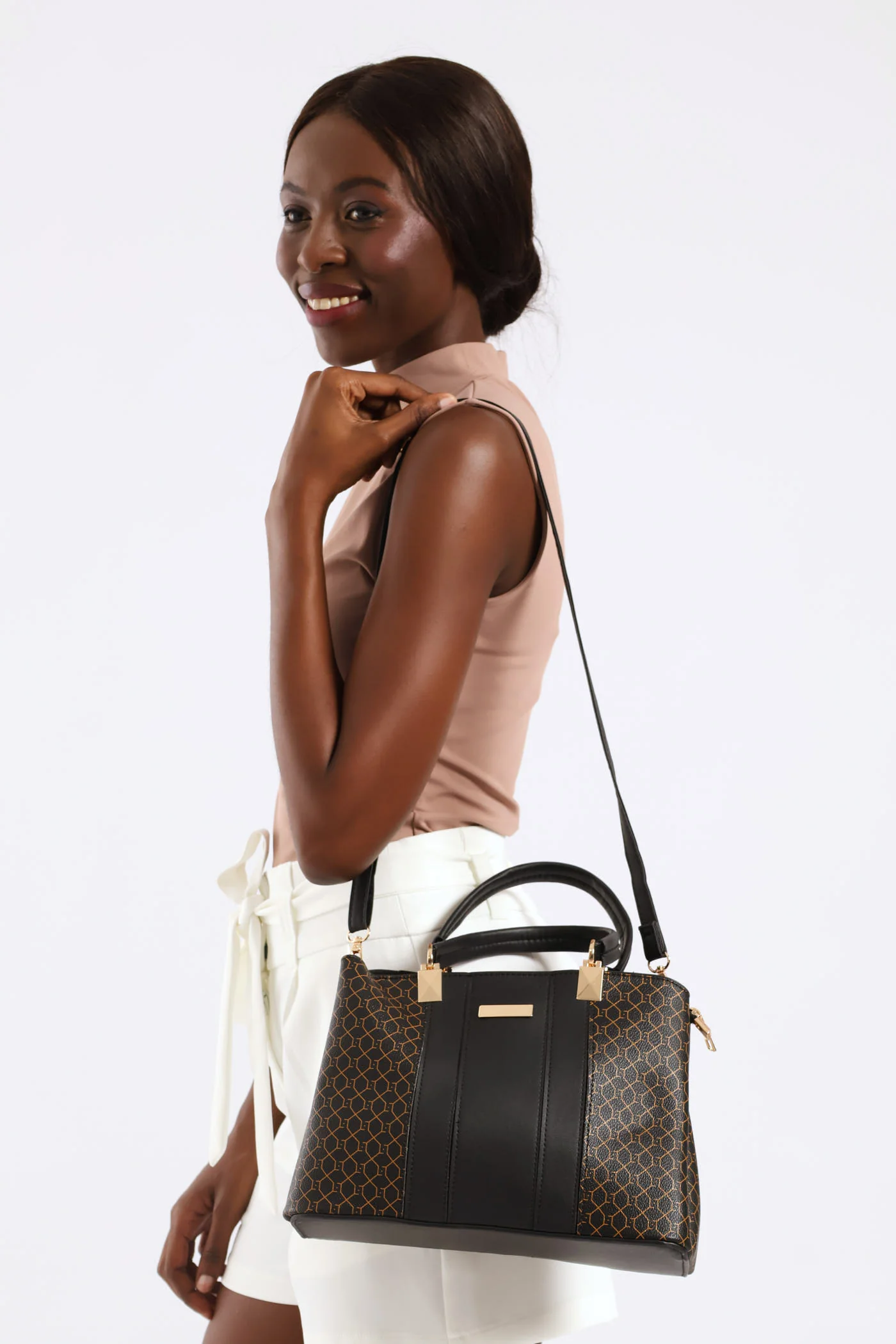 Monogram Shopper Bag - Black/Gold - Image 2