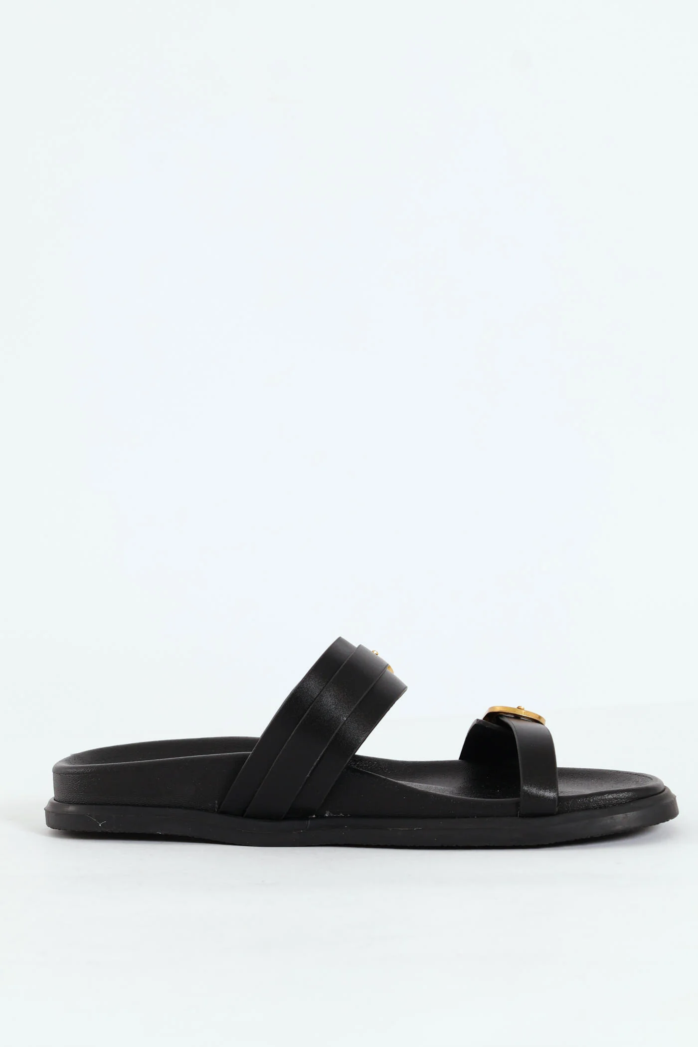 Moulded Buckle Double Strap Sandal - Black - Image 4