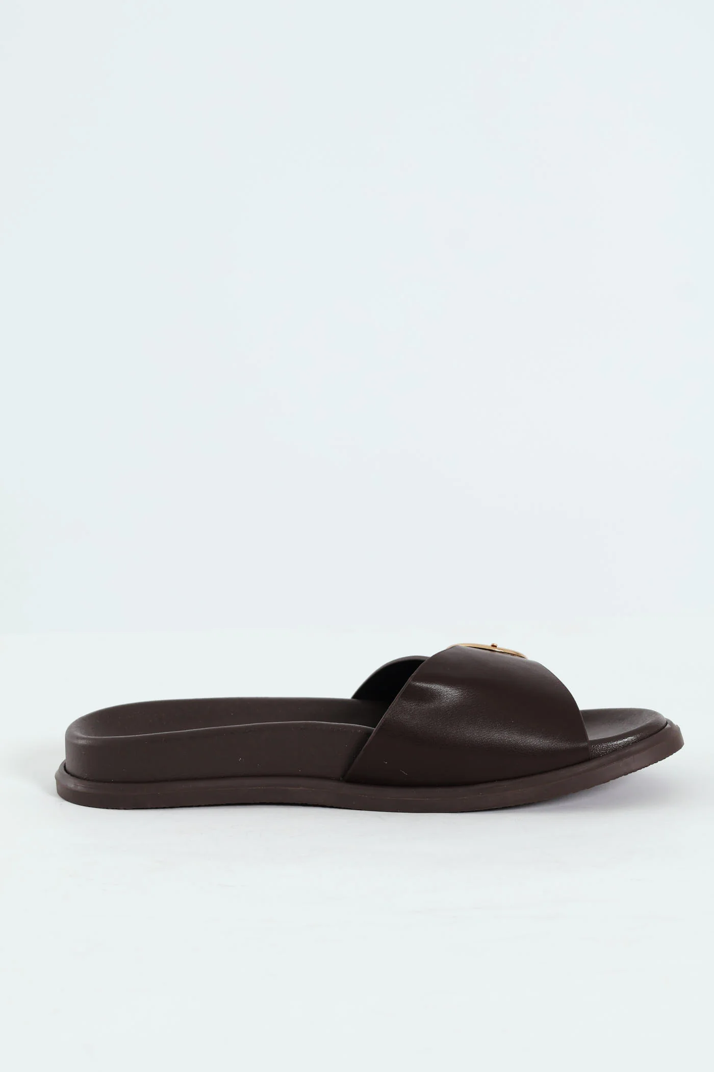 Moulded Flatform One Strap Buckle Mule Sandal - Chocolate