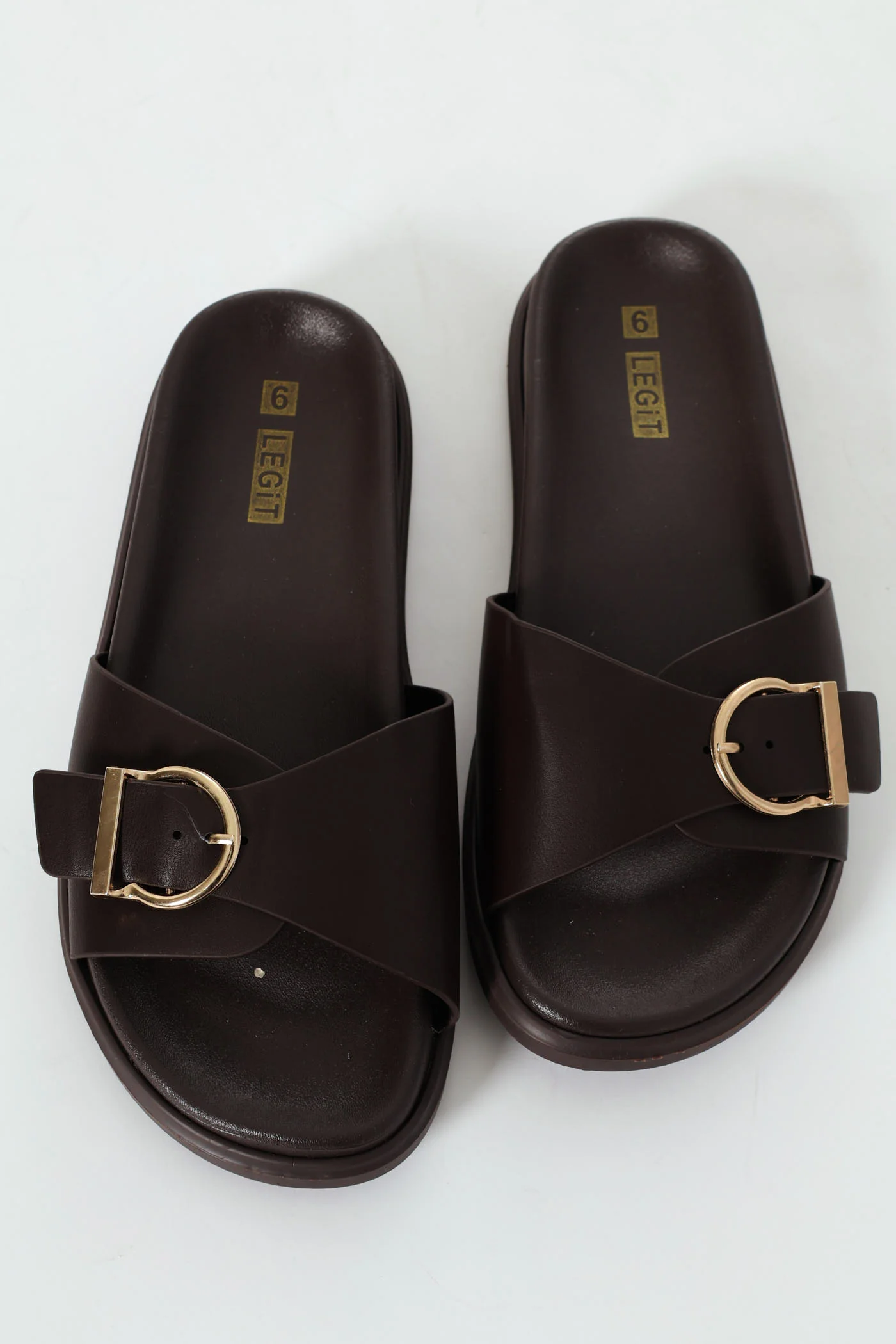Moulded Flatform One Strap Buckle Mule Sandal - Chocolate - Image 2