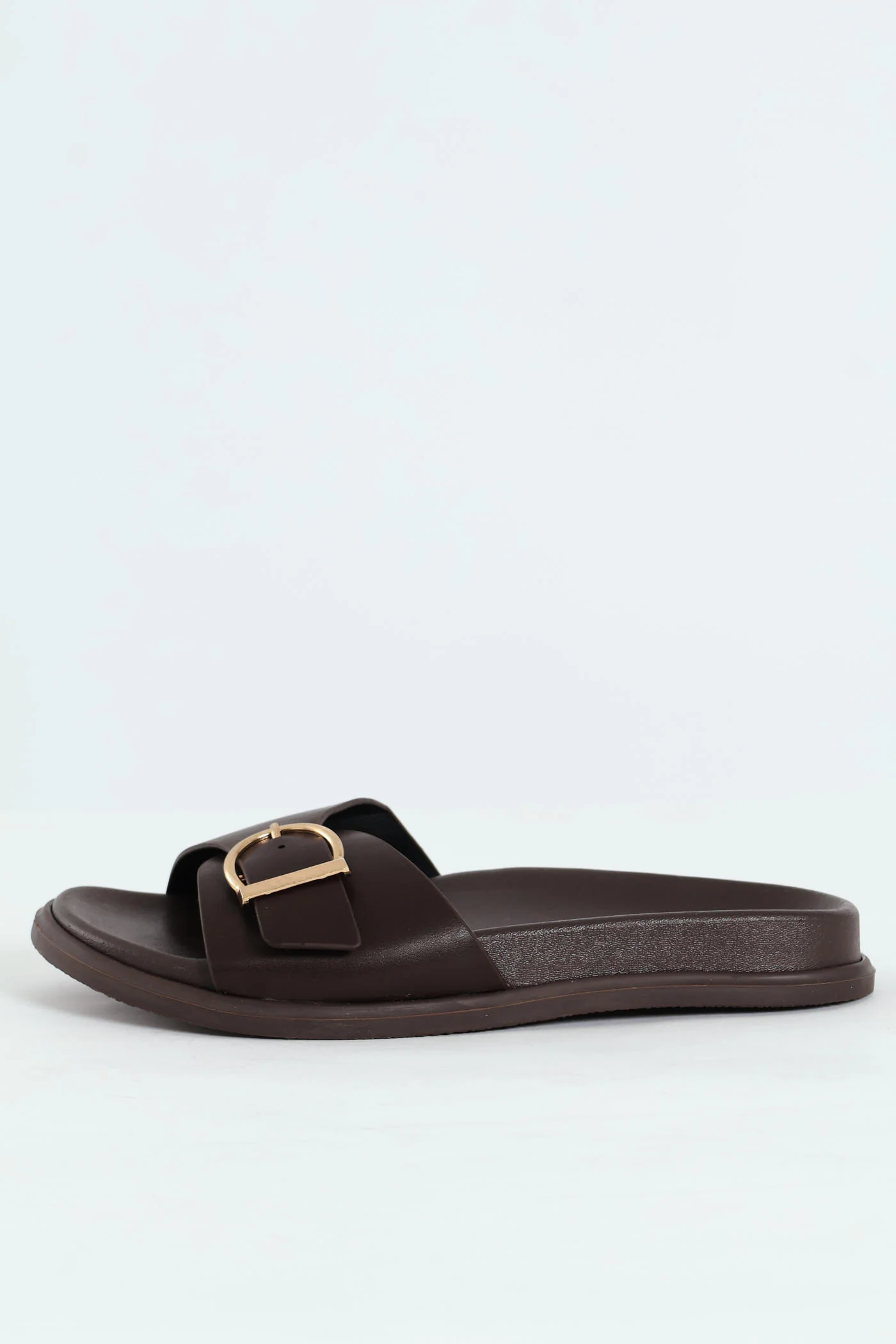 Moulded Flatform One Strap Buckle Mule Sandal - Chocolate - Image 3