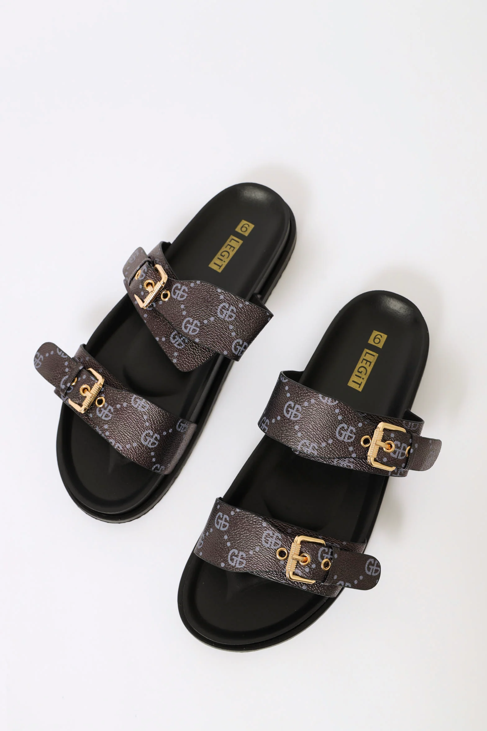 Moulded Monogram Double Strap Sandal With Buckle - Black