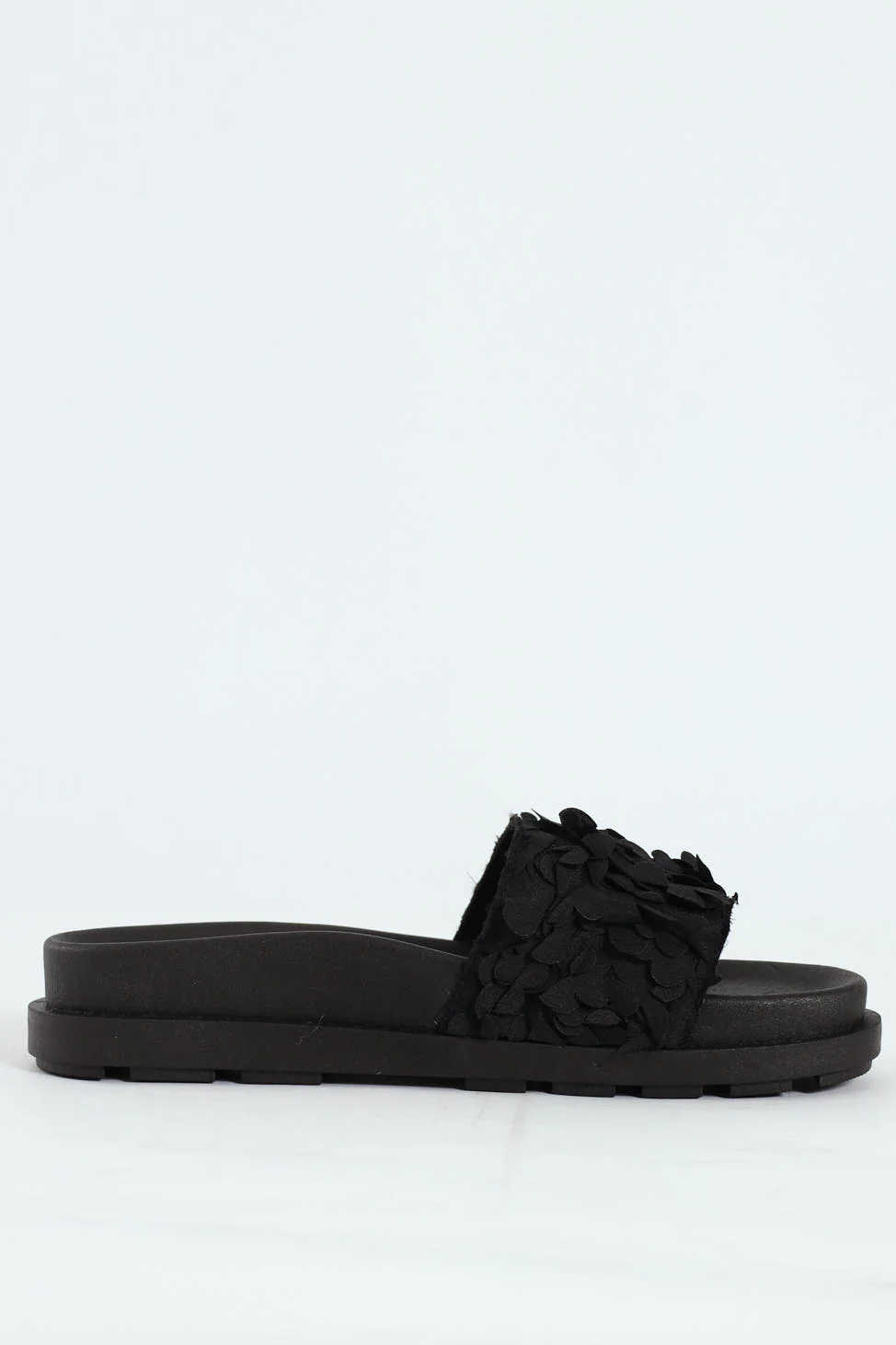 Moulded One Strap Chiffon Floral Mule Sandal - Black - Image 3