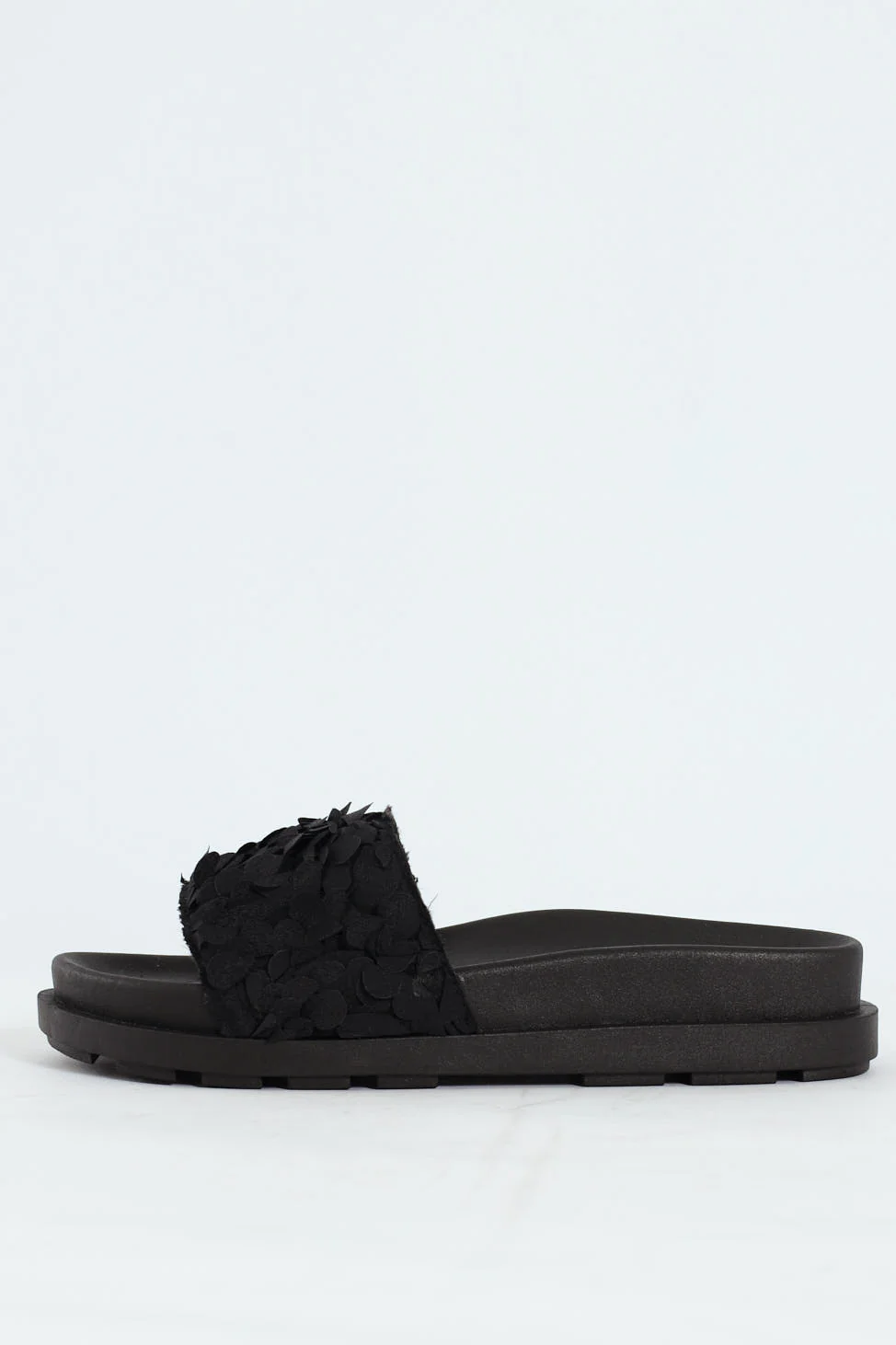 Moulded One Strap Chiffon Floral Mule Sandal - Black - Image 4