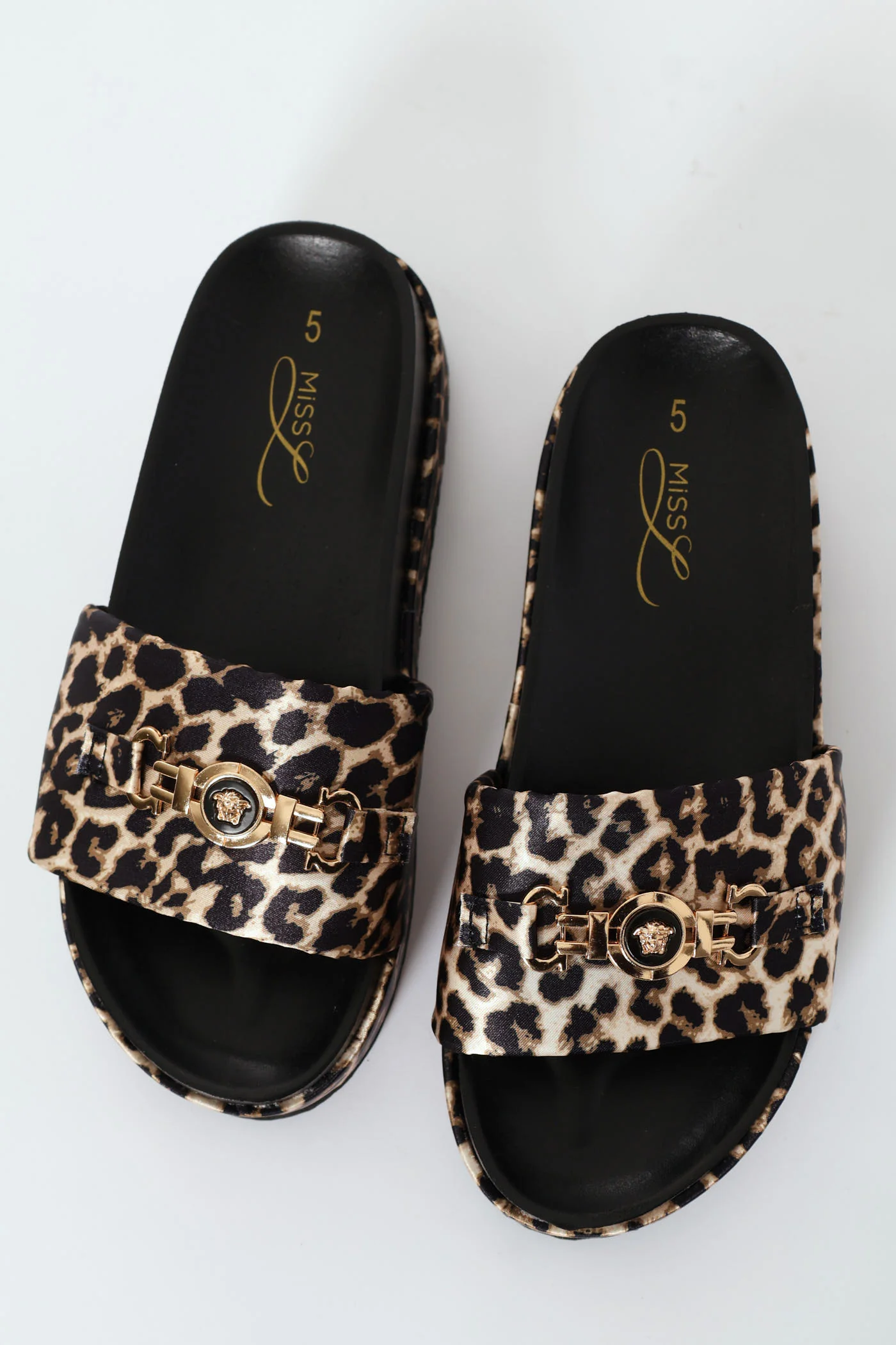 Moulded Padded One Strap Flatform With Coin Link - Animal - Image 3