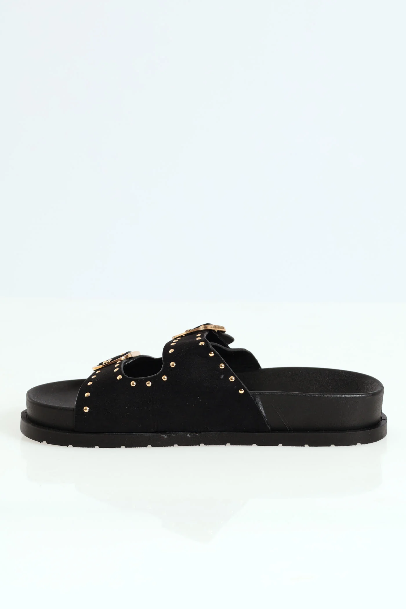 Double Strap Buckle Mule Sandal with studded detail - Black - Image 2
