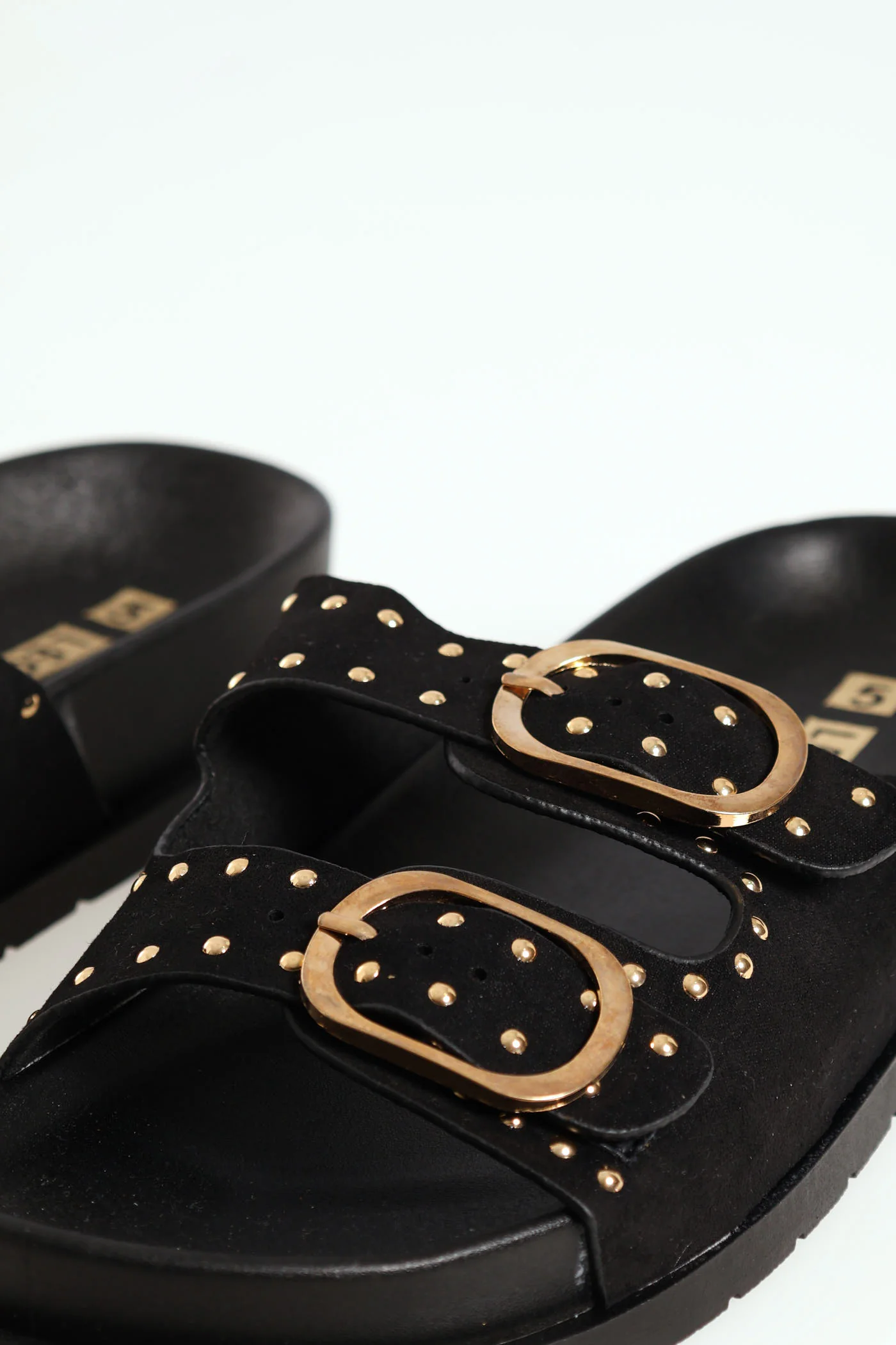 Double Strap Buckle Mule Sandal with studded detail - Black - Image 3