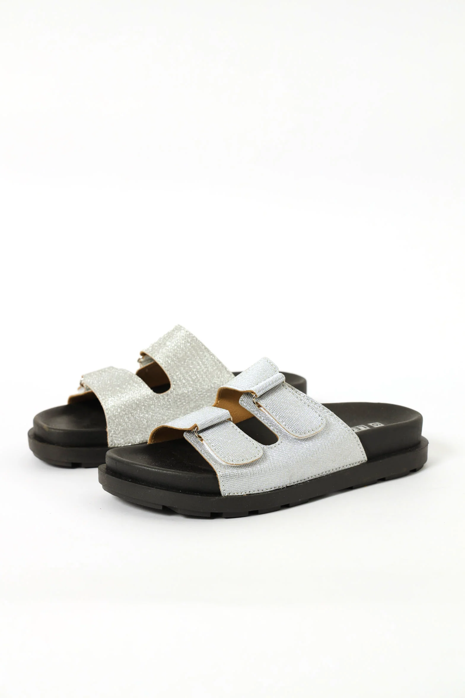 Moulded Two Strap Velcro Mule Sandal - Silver