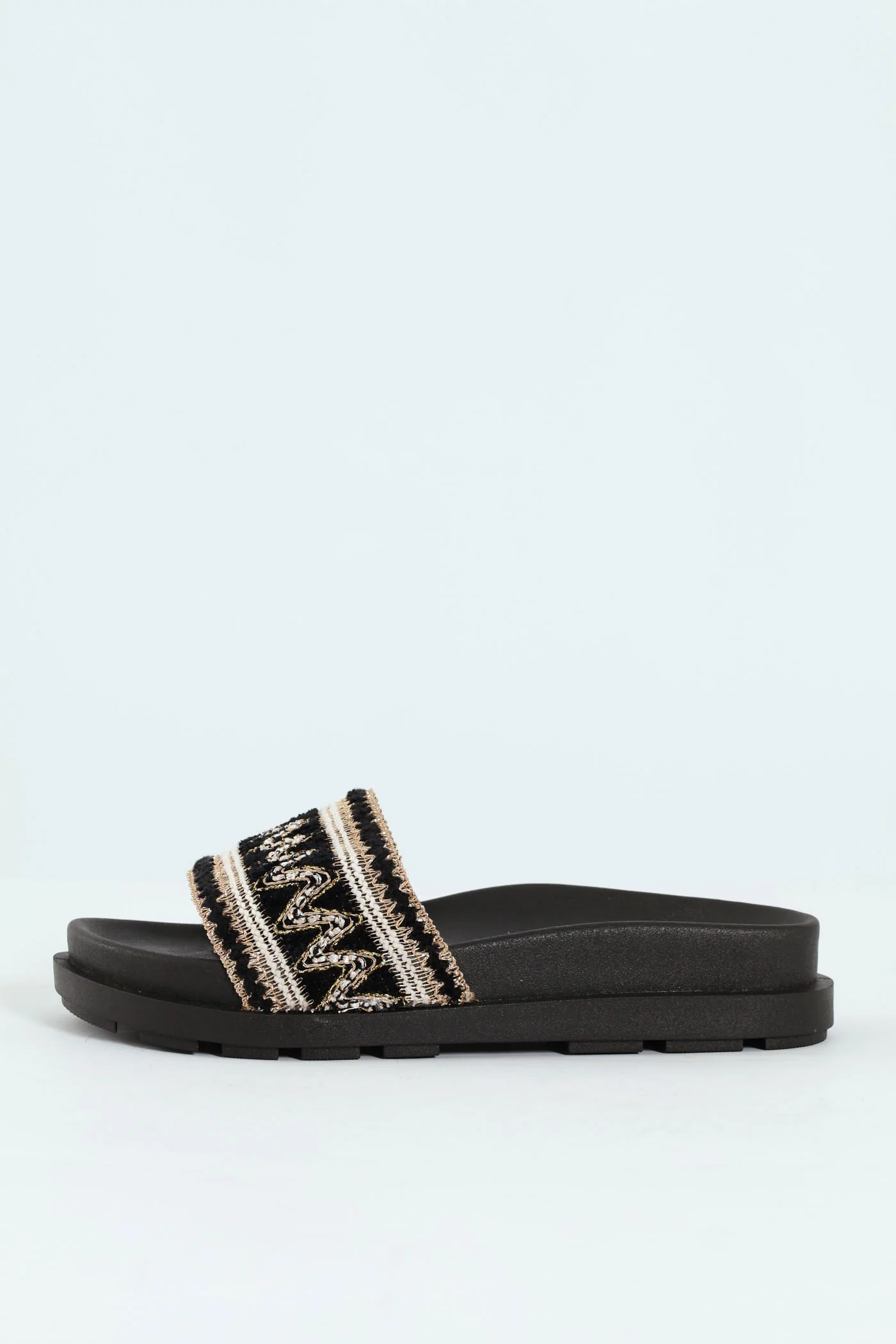 Moulded Woven One Strap Mule Sandal - Black - Image 4