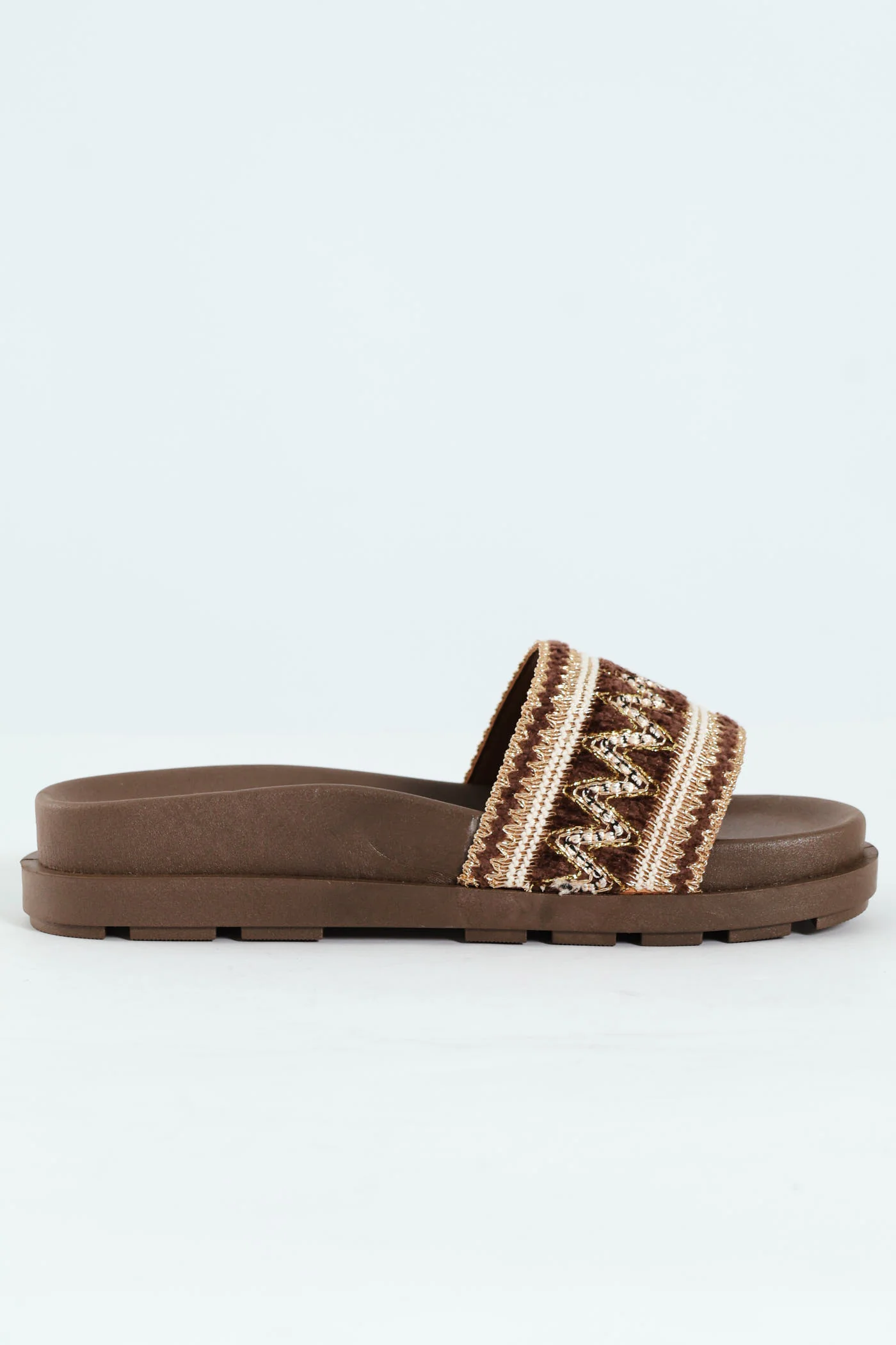 Moulded Woven One Strap Mule Sandal - Chocolate - Image 2