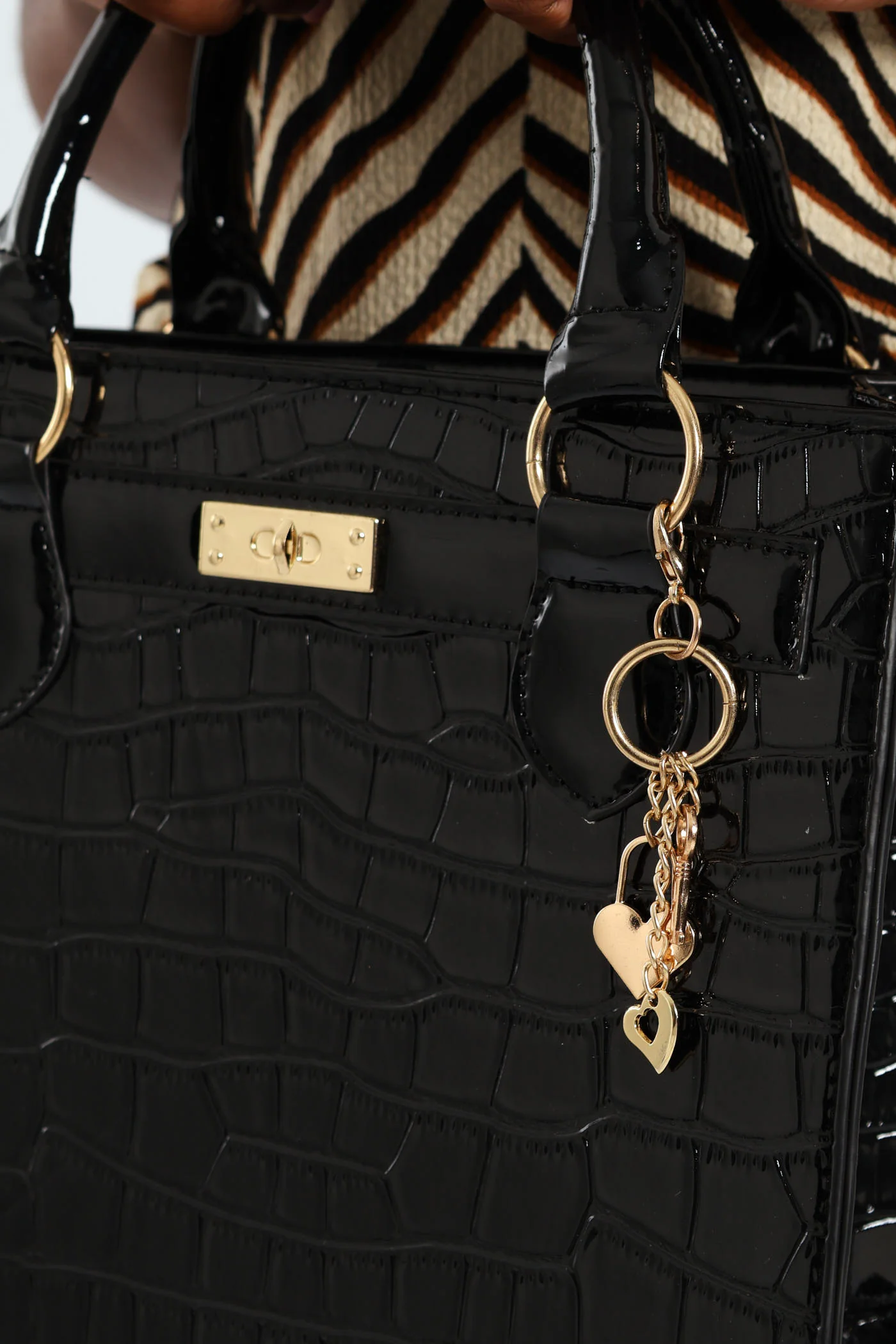 Multi Charm Detail Tote Bag - Black - Image 5