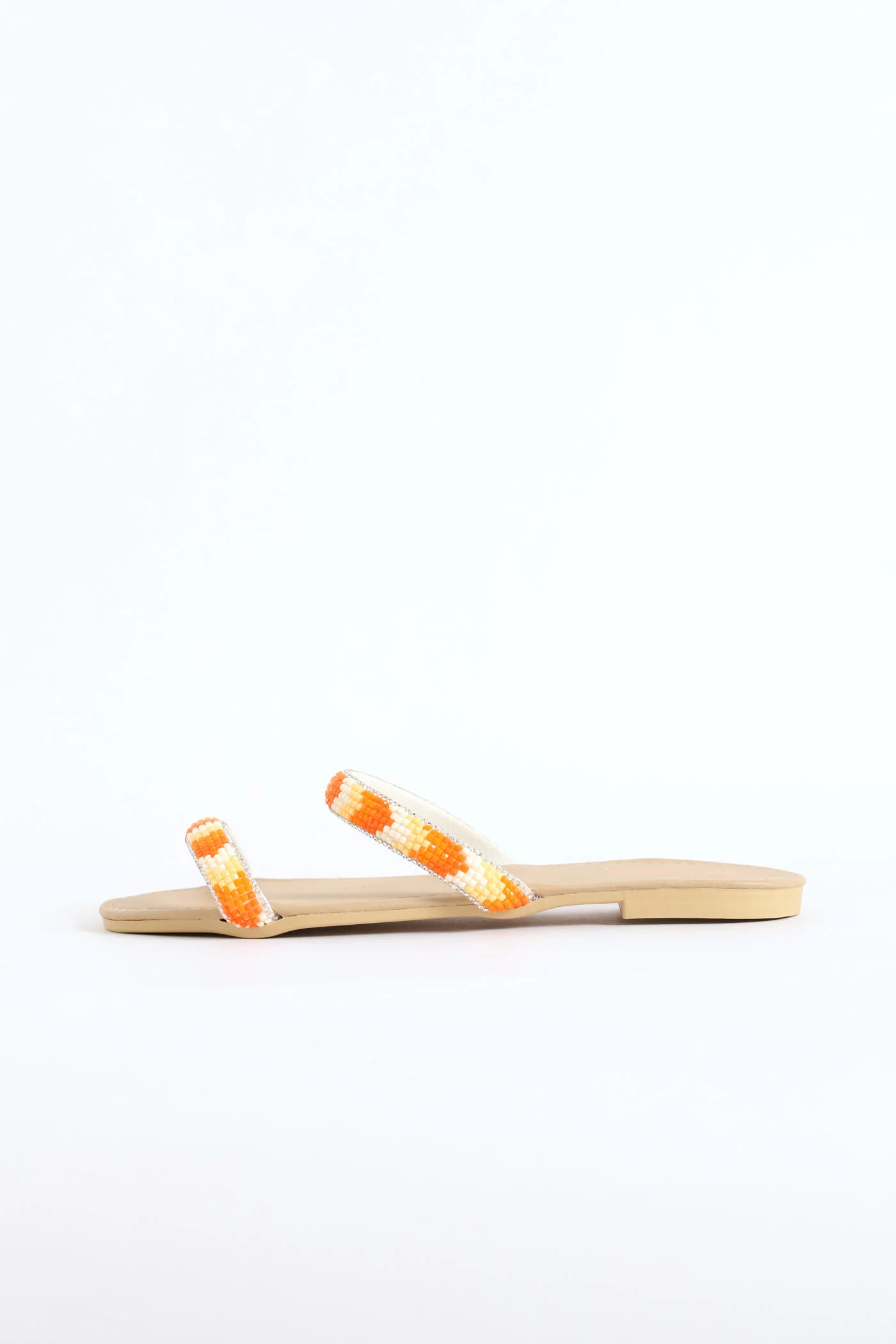 Multi Colour Bead Tube Double Strap Sandal - Tangerine - Image 4