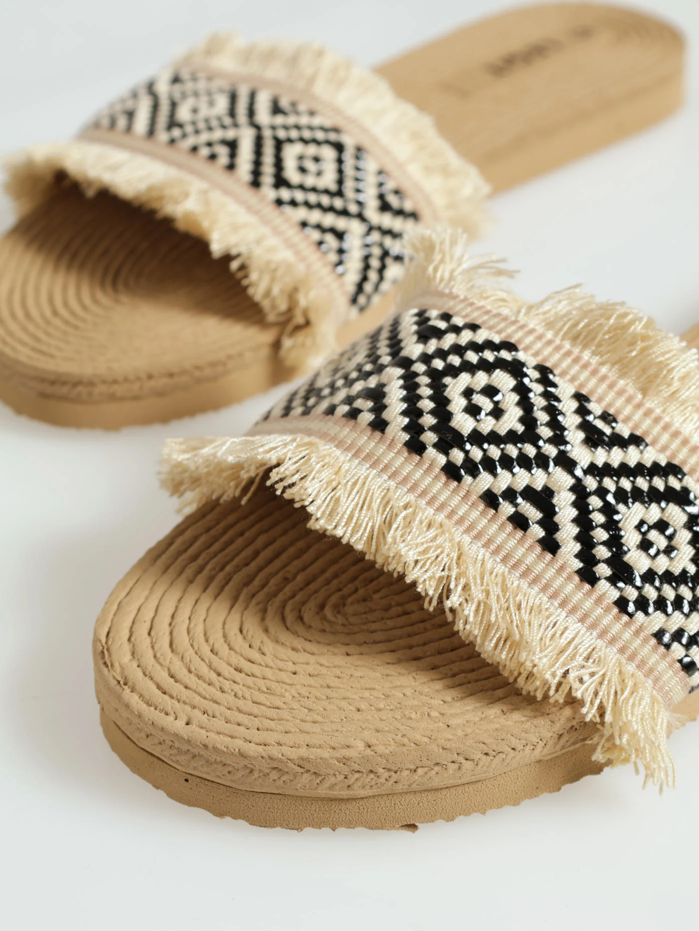 Multi Colour One Strap Patterned Raffia Mule Sandal - Image 3