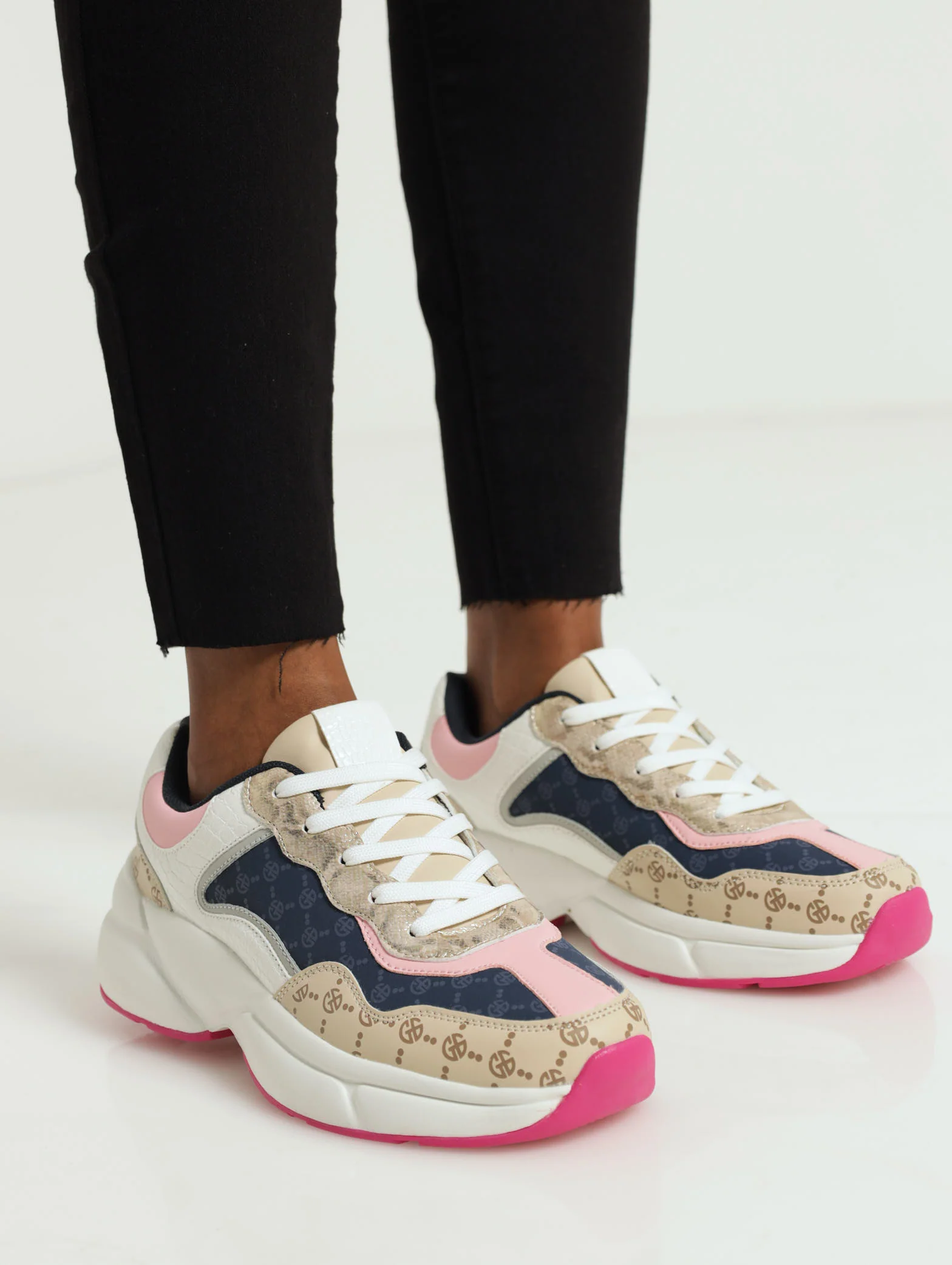 Multi Panel Monogram Trainer With Coloured Sole - Image 2