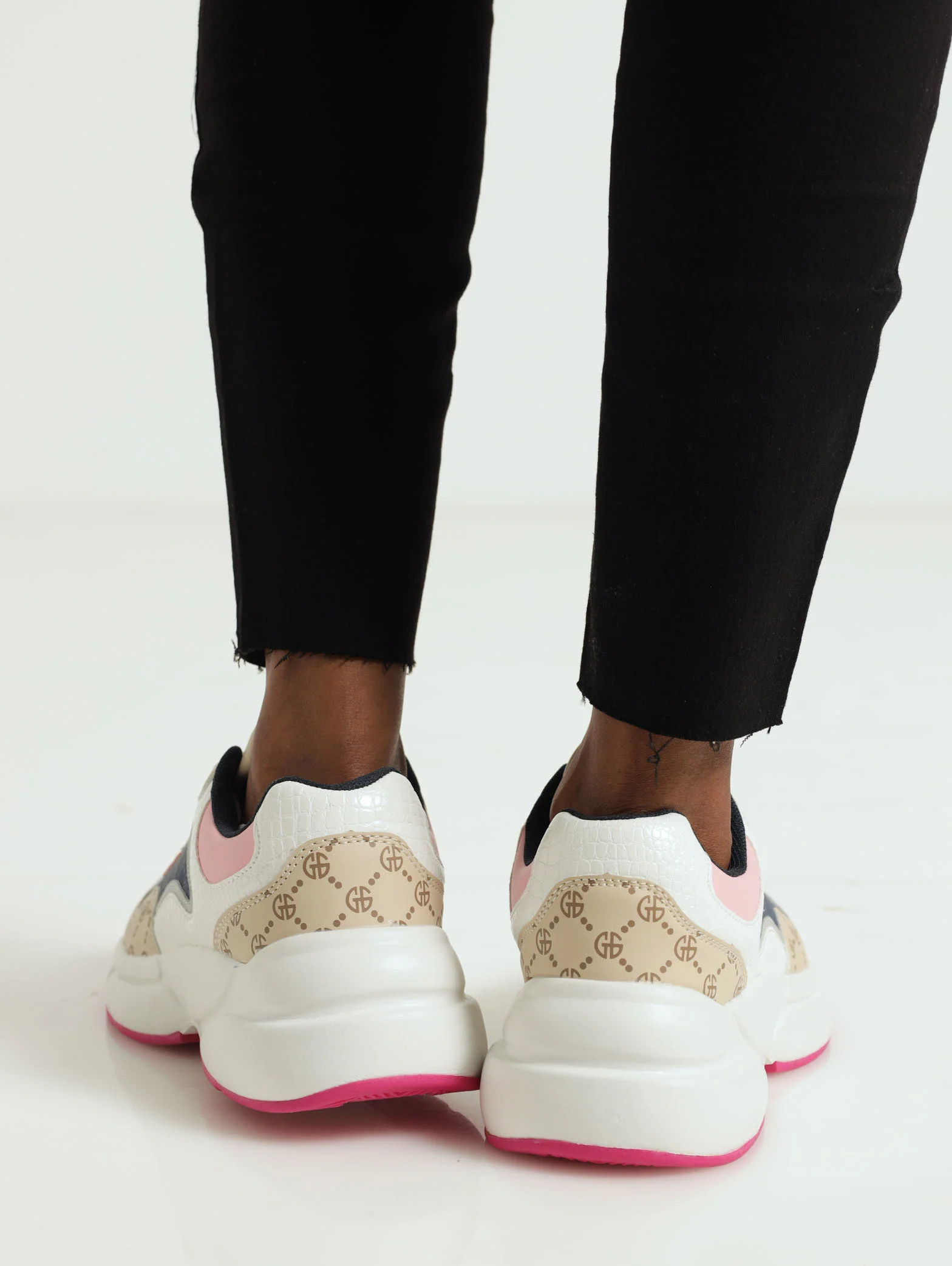 Multi Panel Monogram Trainer With Coloured Sole - Image 3