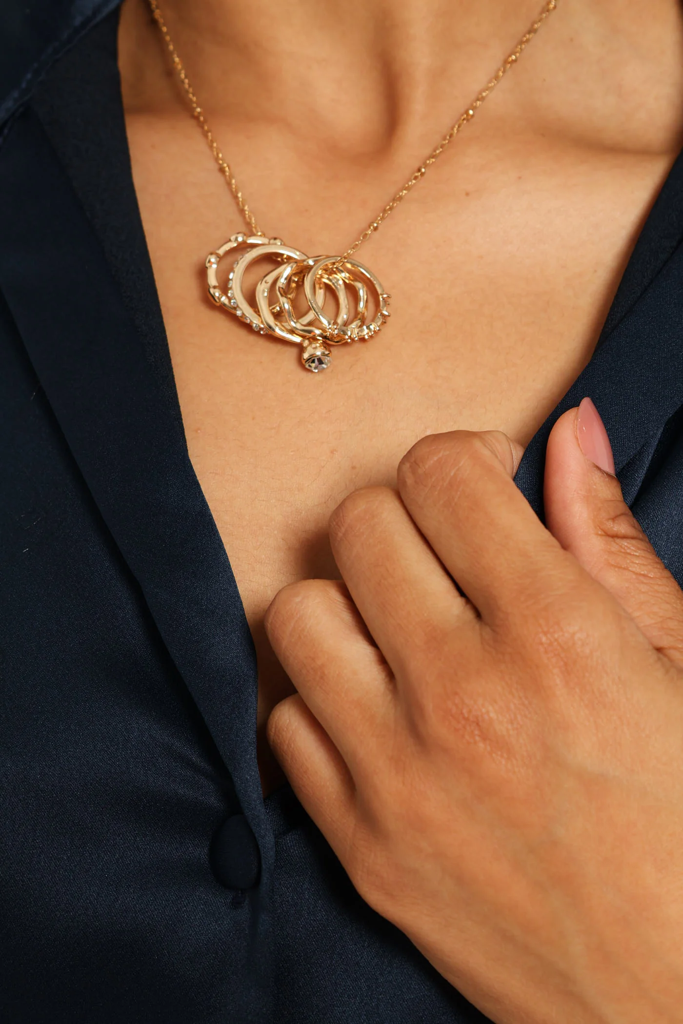 Multi Ring Pendant Necklace - Gold - Image 2