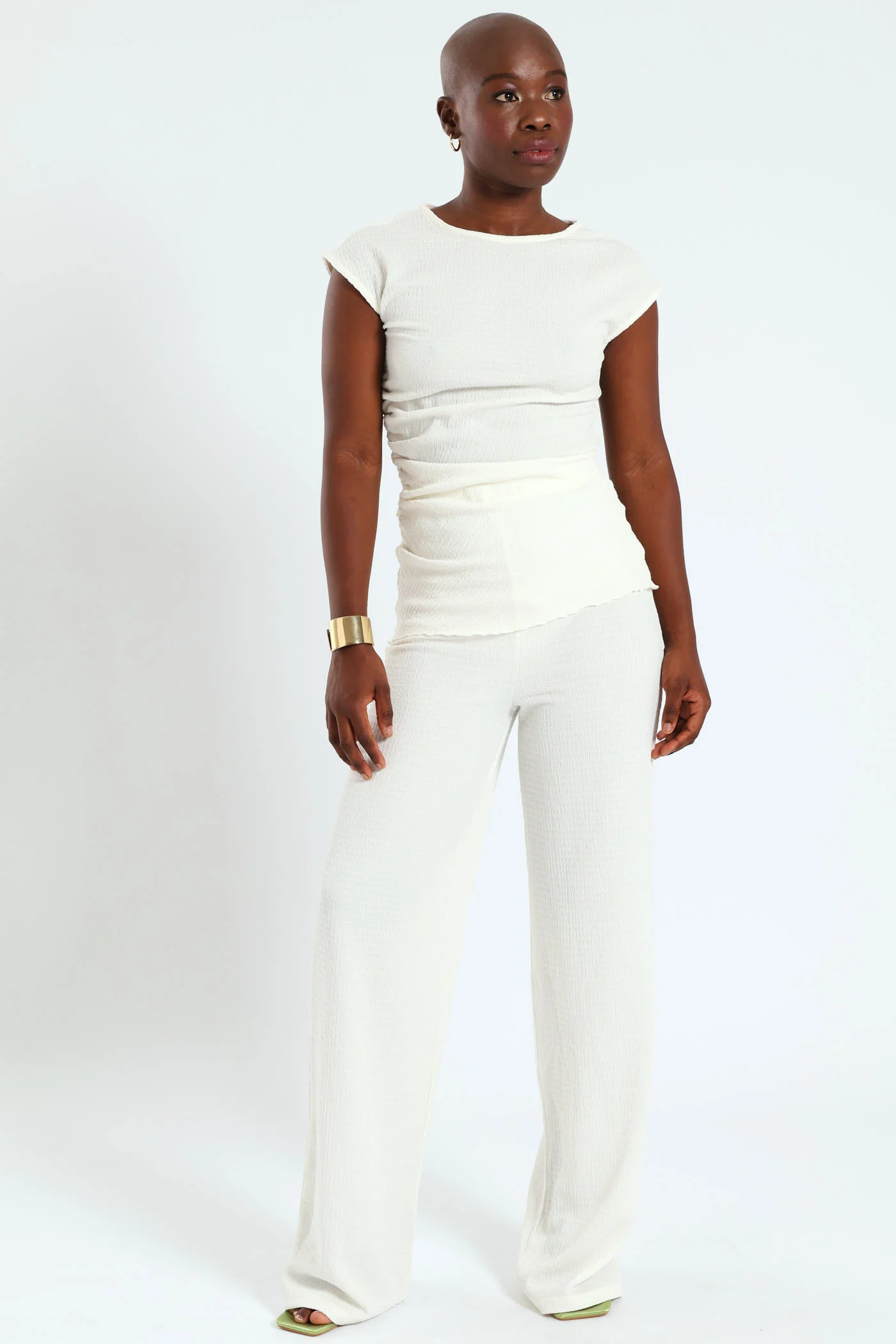 Muscle Crinke Knit Asymmetric Top - Cream - Image 2
