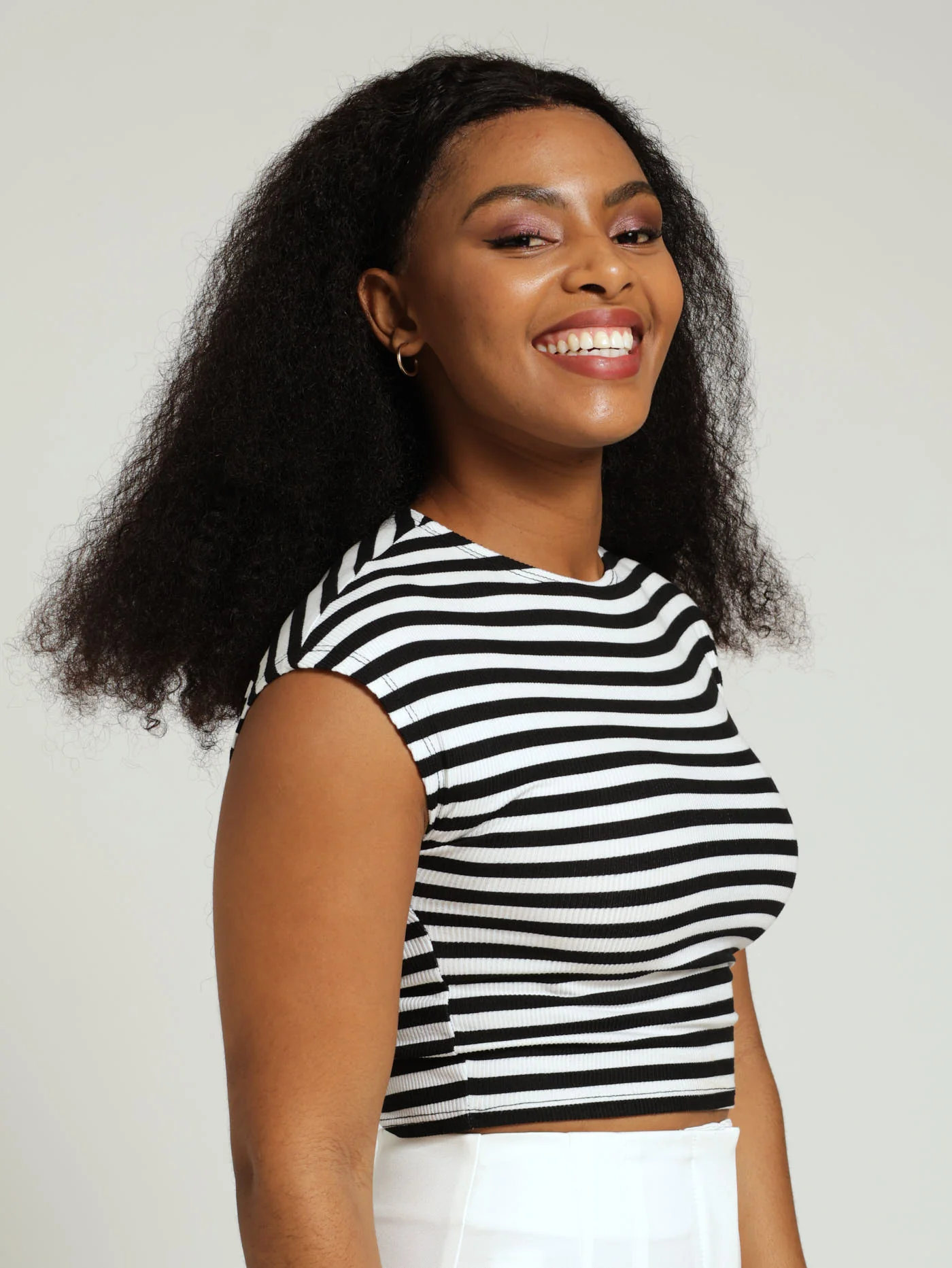 Muscle Shoulder Stripe Ribb Top - Black/White - Image 2