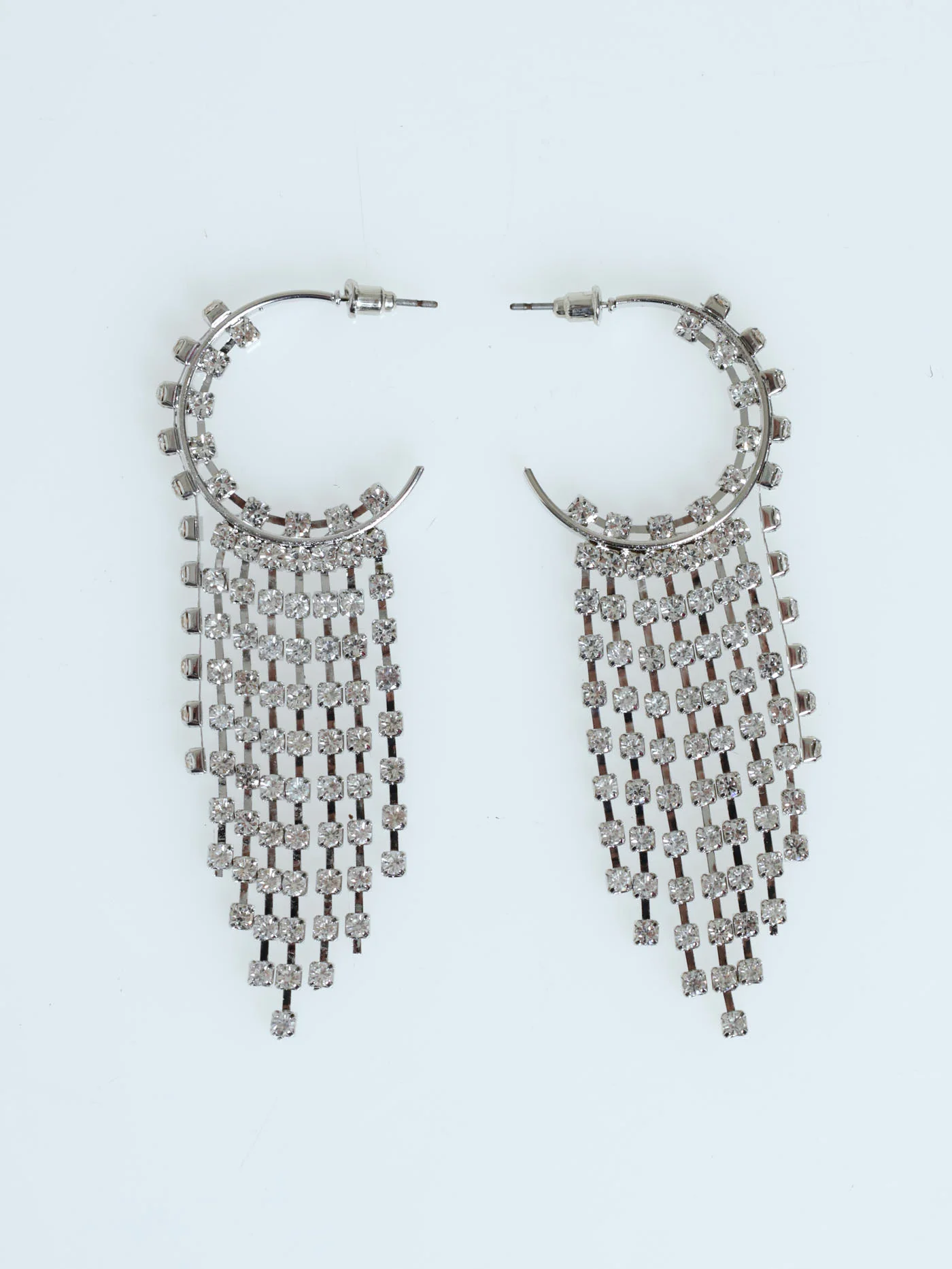 Mutli Tassel Diamante Hoop Earring - Silver