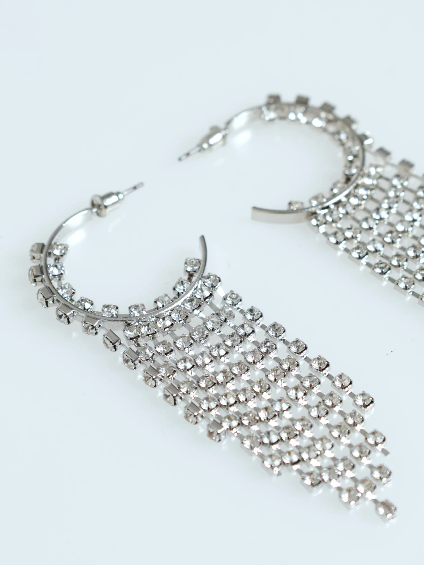 Mutli Tassel Diamante Hoop Earring - Silver - Image 2