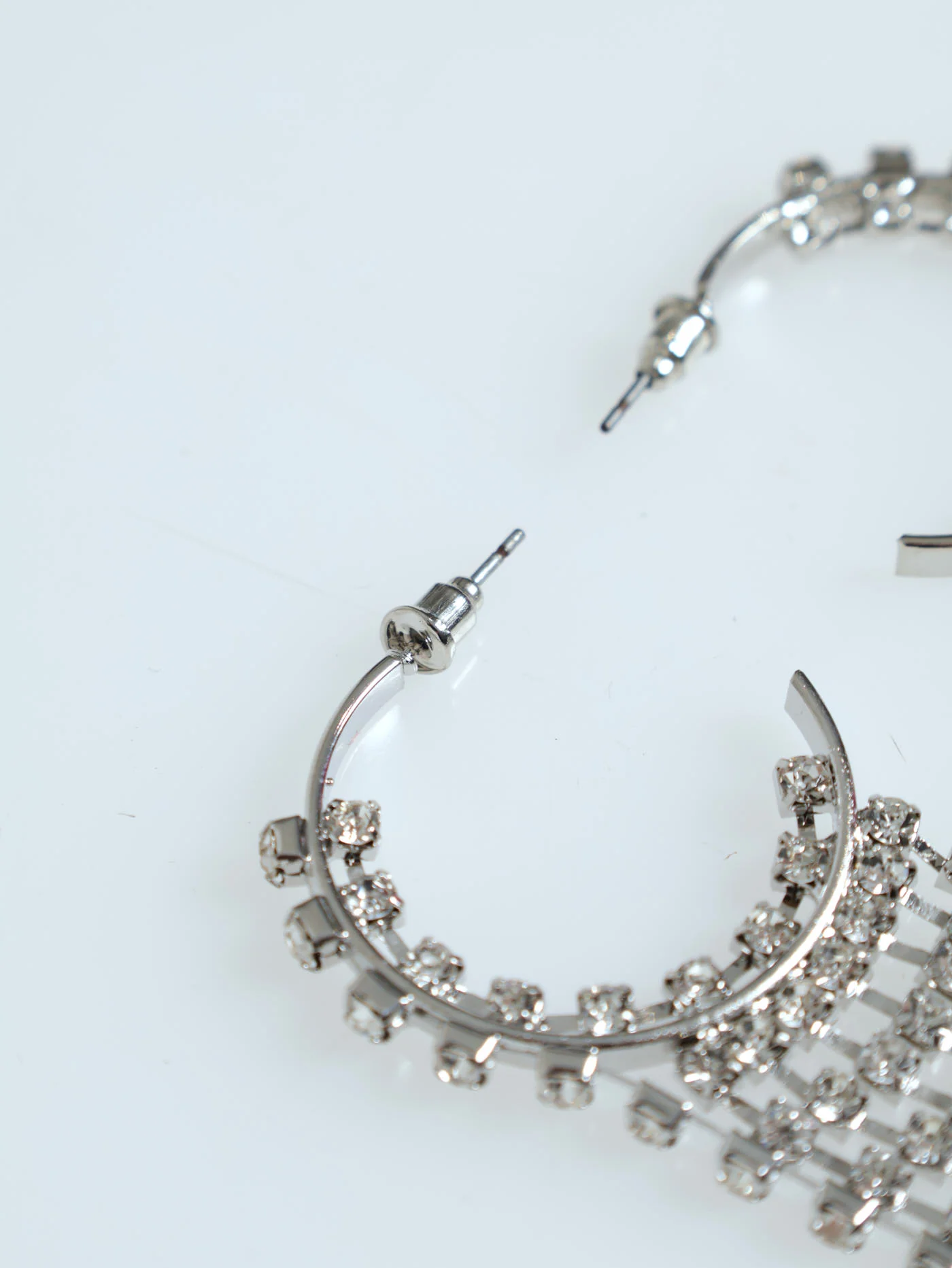 Mutli Tassel Diamante Hoop Earring - Silver - Image 3