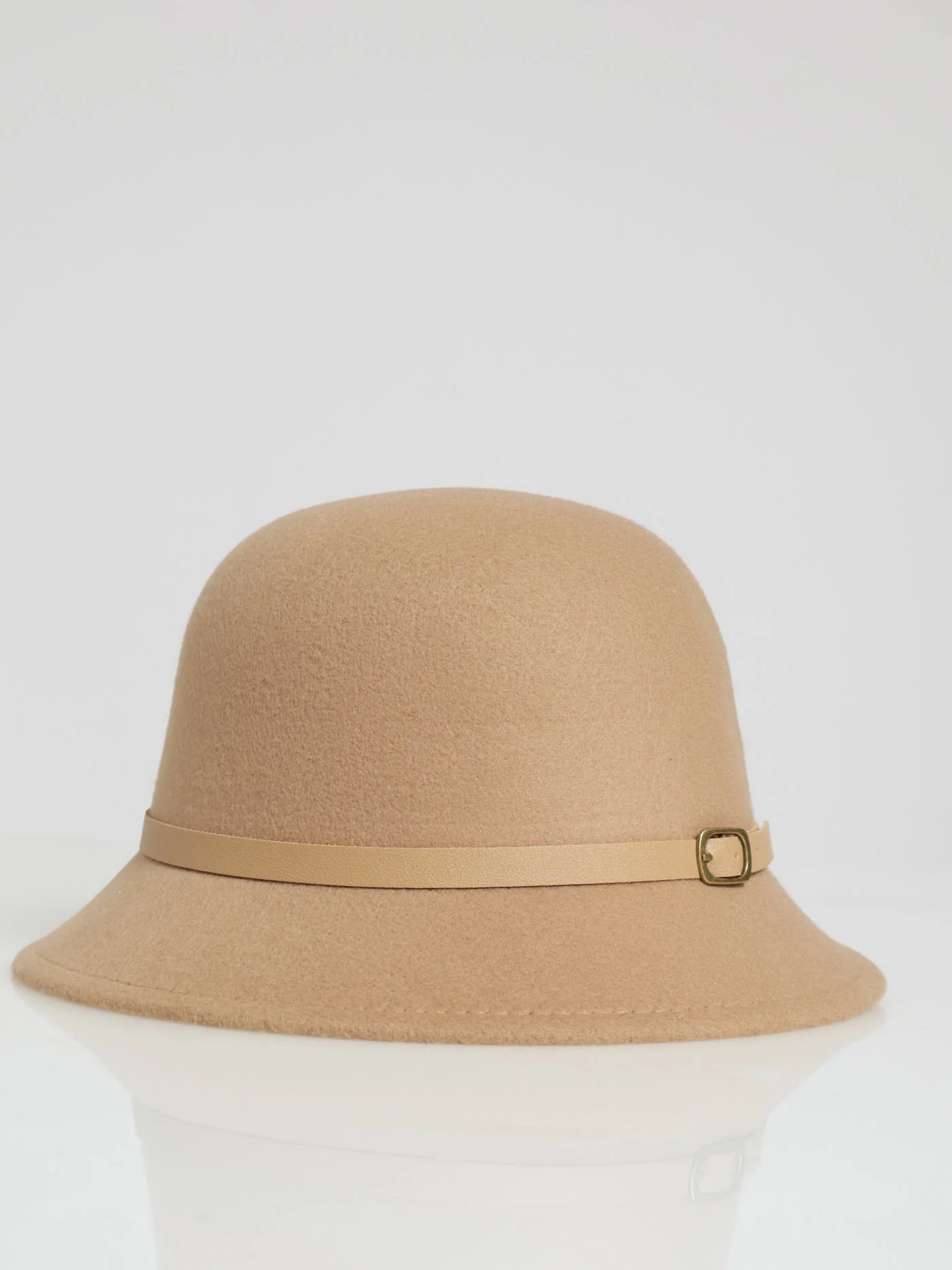 New Felt Hat With Leather Detail - Camel