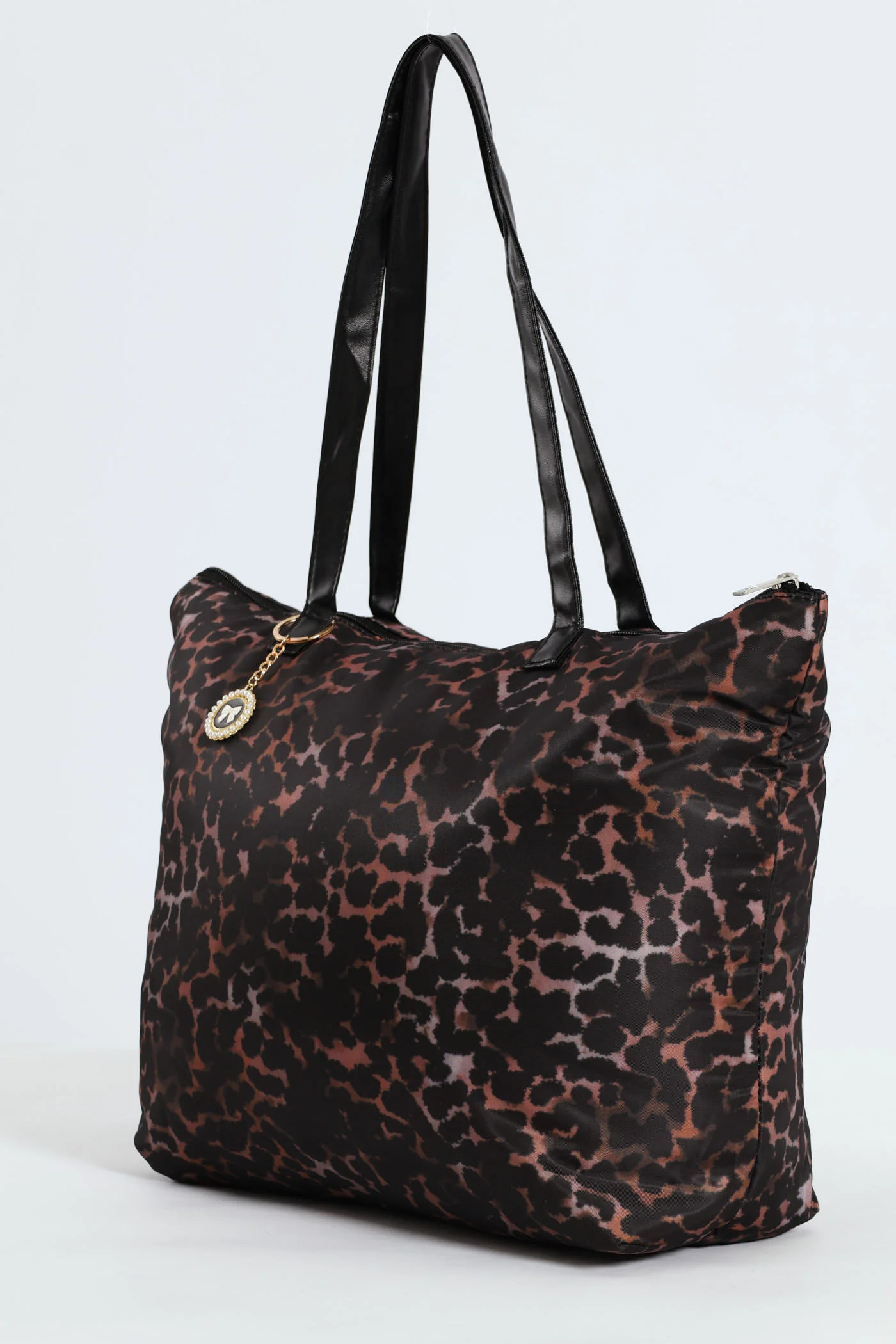 Nylon Animal Print Charm Detail Shopper Bag - Multi - Image 2