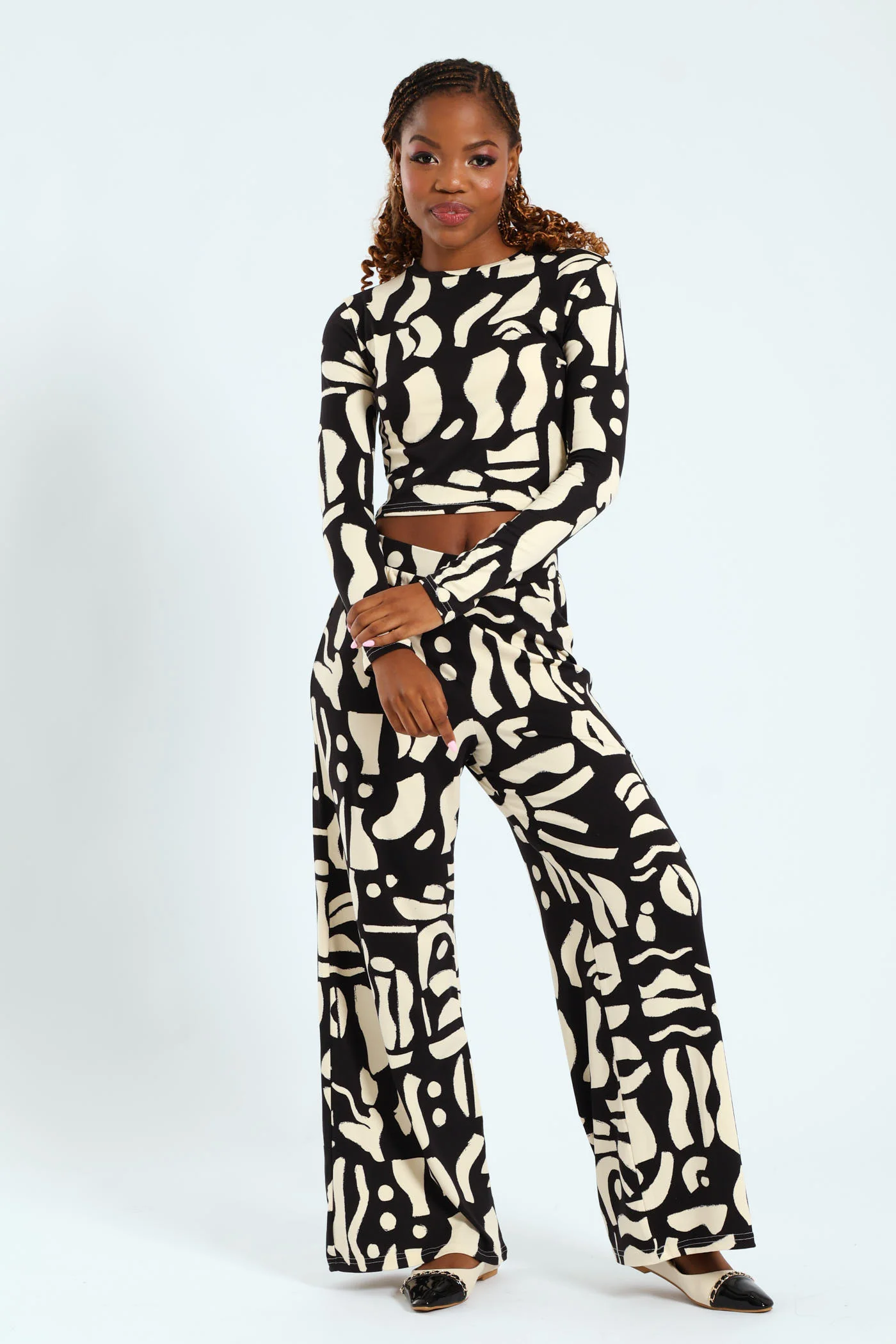 Printed Top - Beige/Black - Image 2