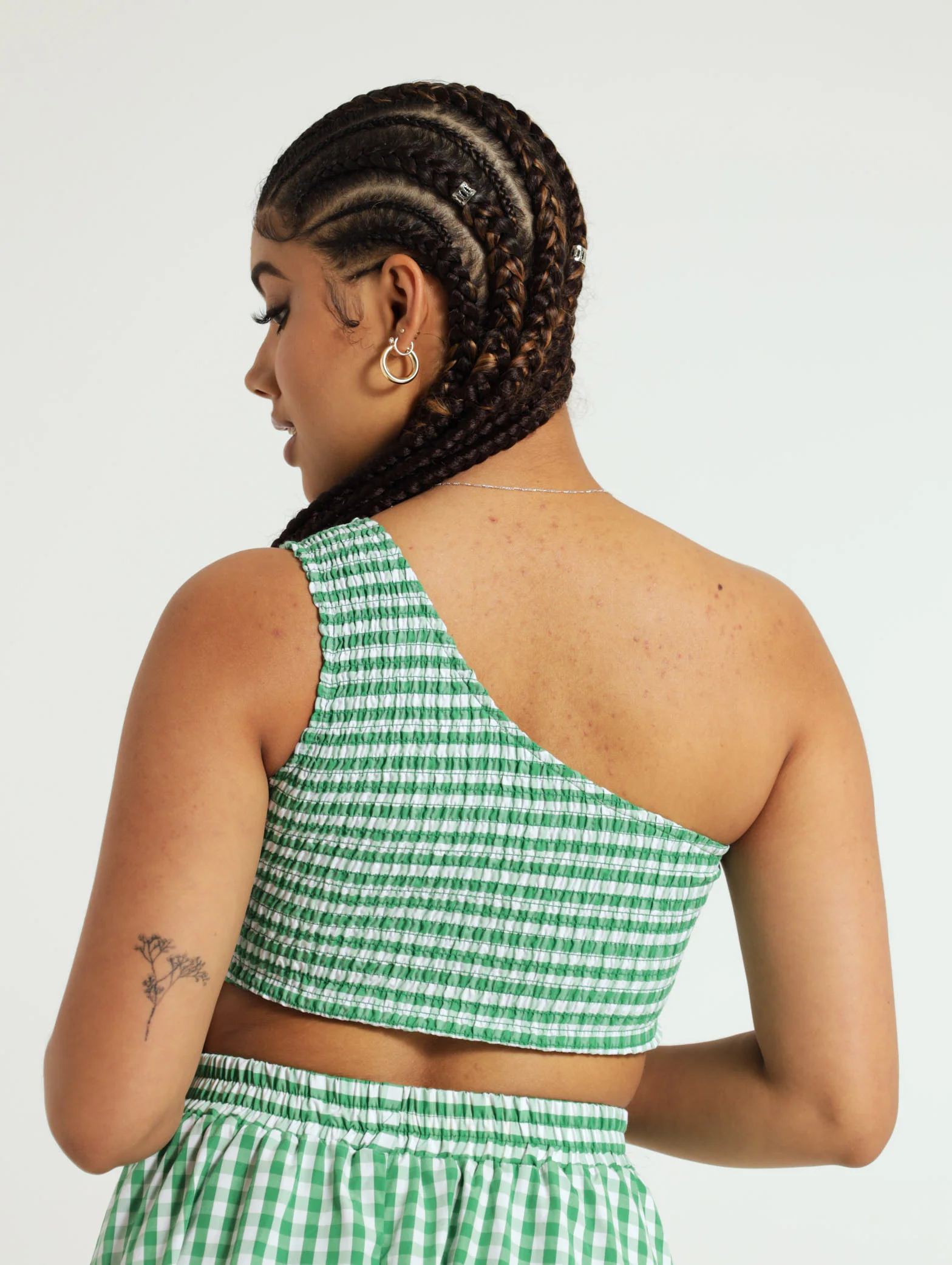 One Shoulder Check Shirred Top - Image 3