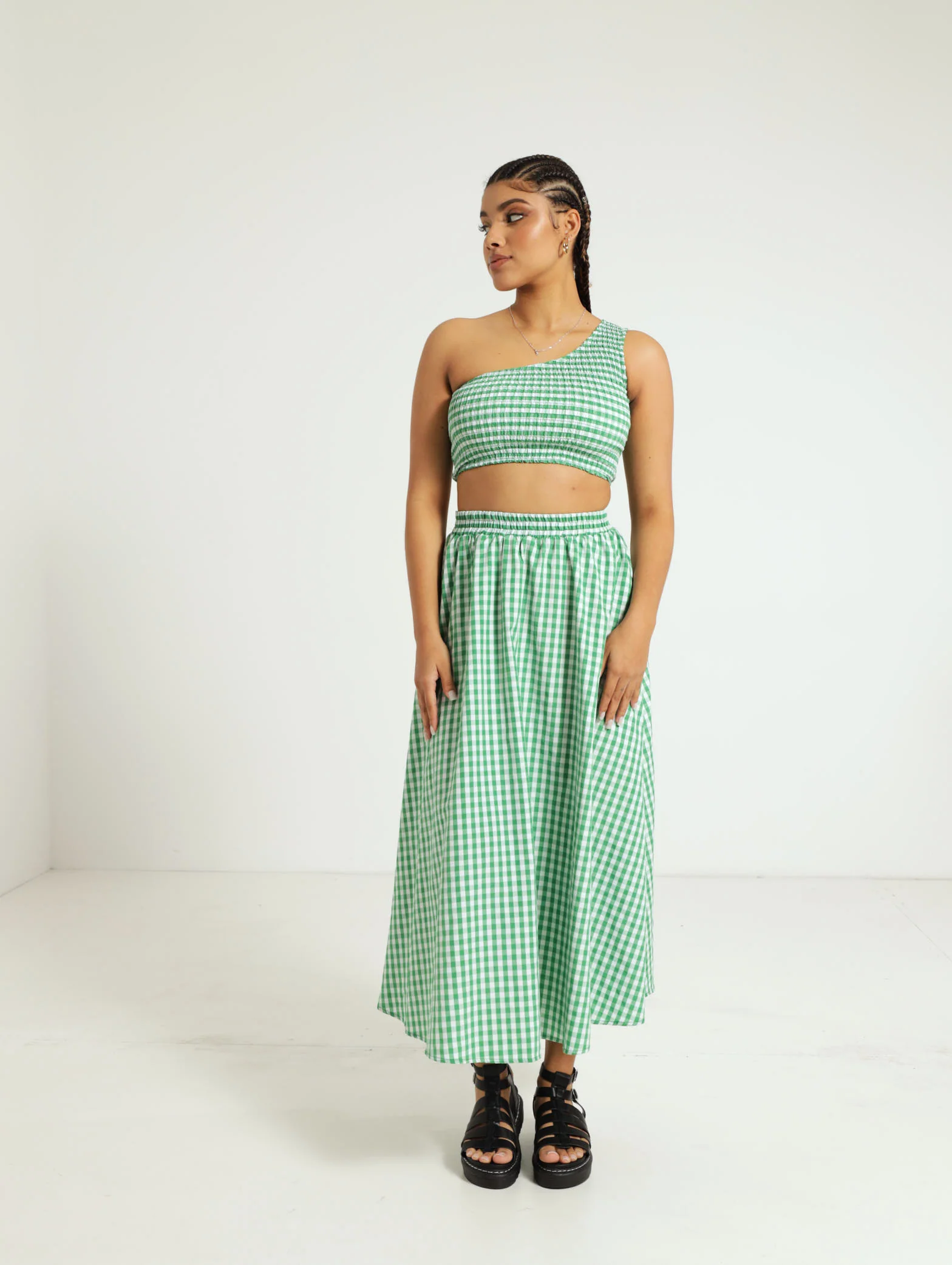 One Shoulder Check Shirred Top - Image 4