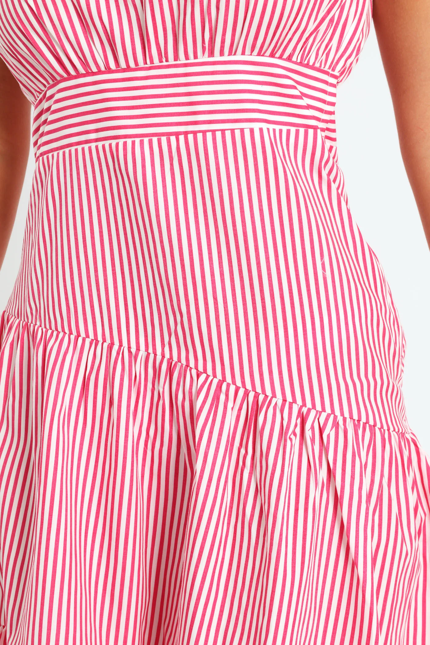 One Shoulder Stripe Poplin Dress - Pink - Image 2