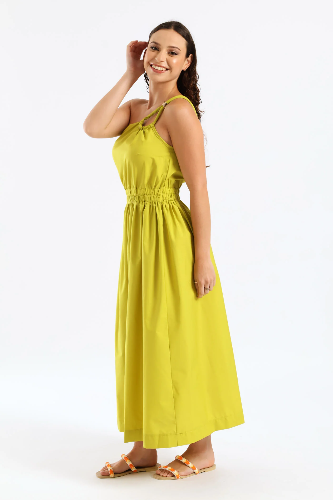 One Shoulder Trim Detail Maxi Dress - Chartreuse - Image 4