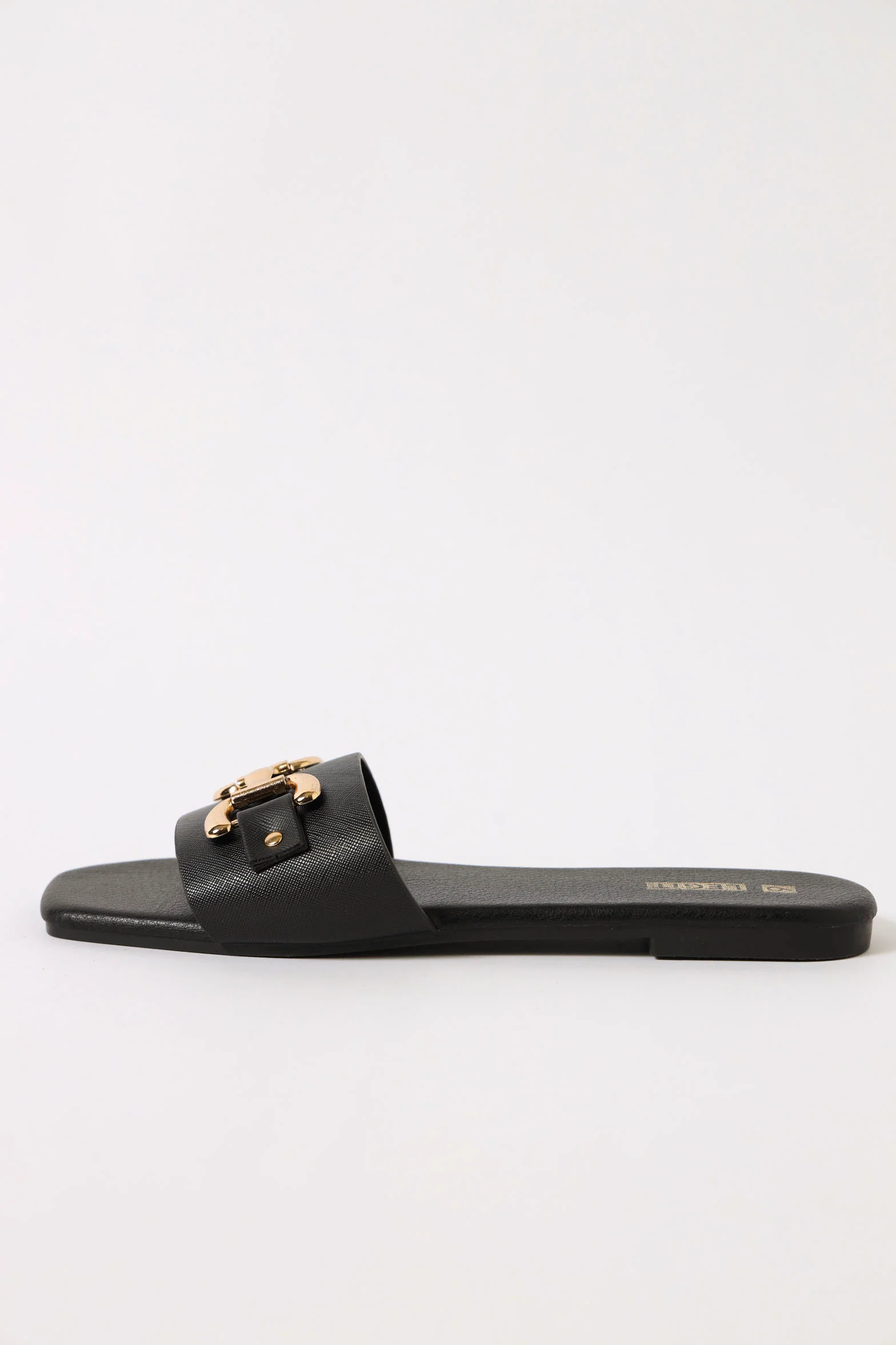 One Strap Chunky Matte Brushed Link Trim Sandal - Black - Image 2
