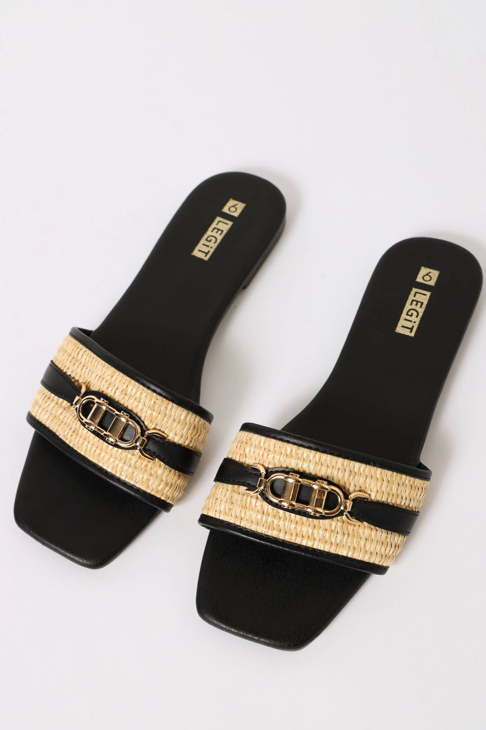 One Strap Contrast Binding Trim Flat Sandal - Black