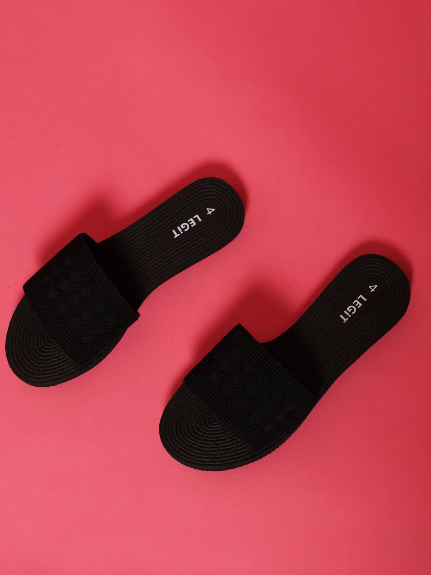 One Strap Knitted Pattern Mule Sandal - Black