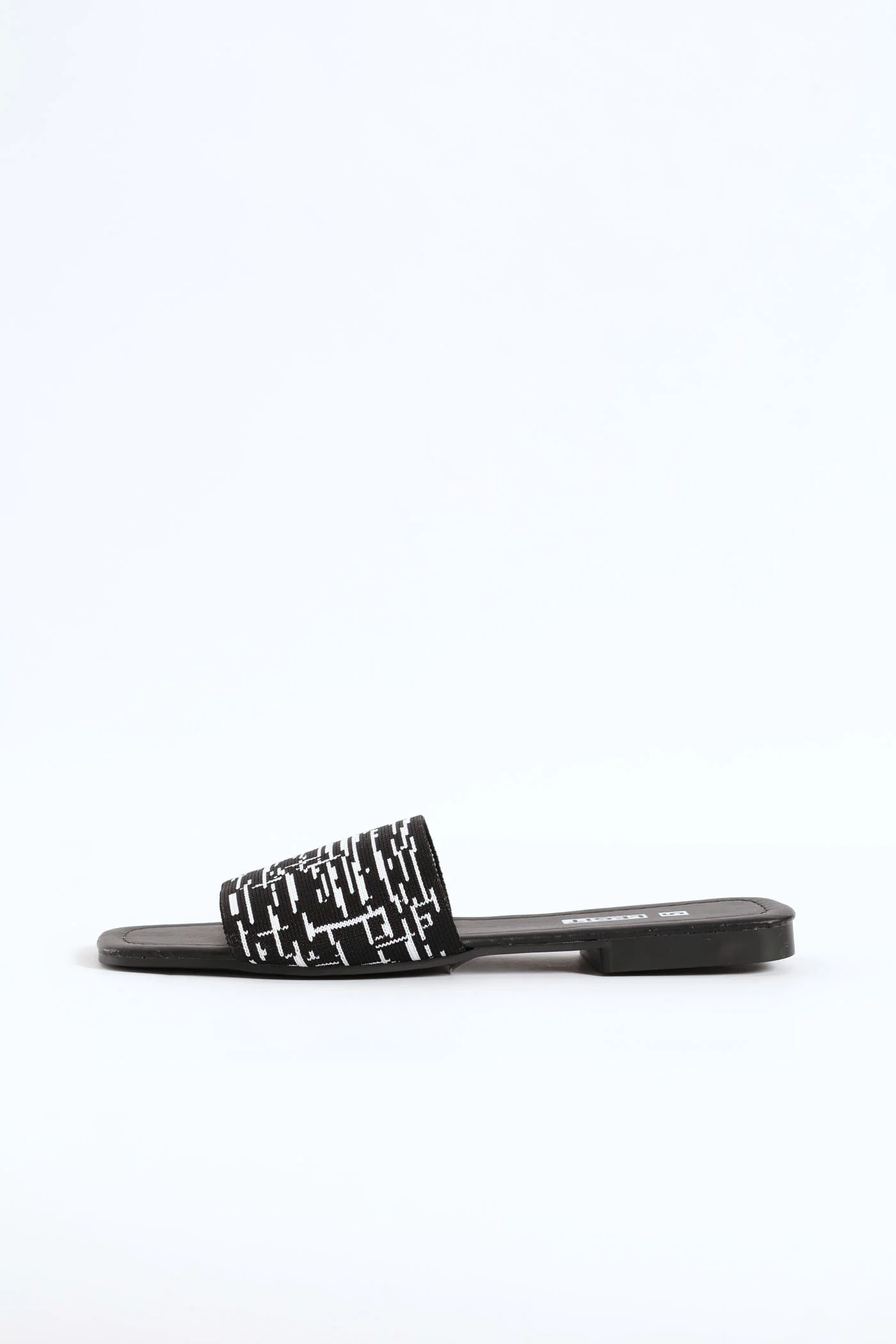 One Strap Knitted Print Mule Sandal - Black/White