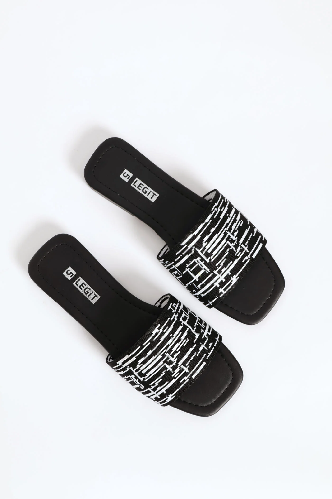 One Strap Knitted Print Mule Sandal - Black/White - Image 2