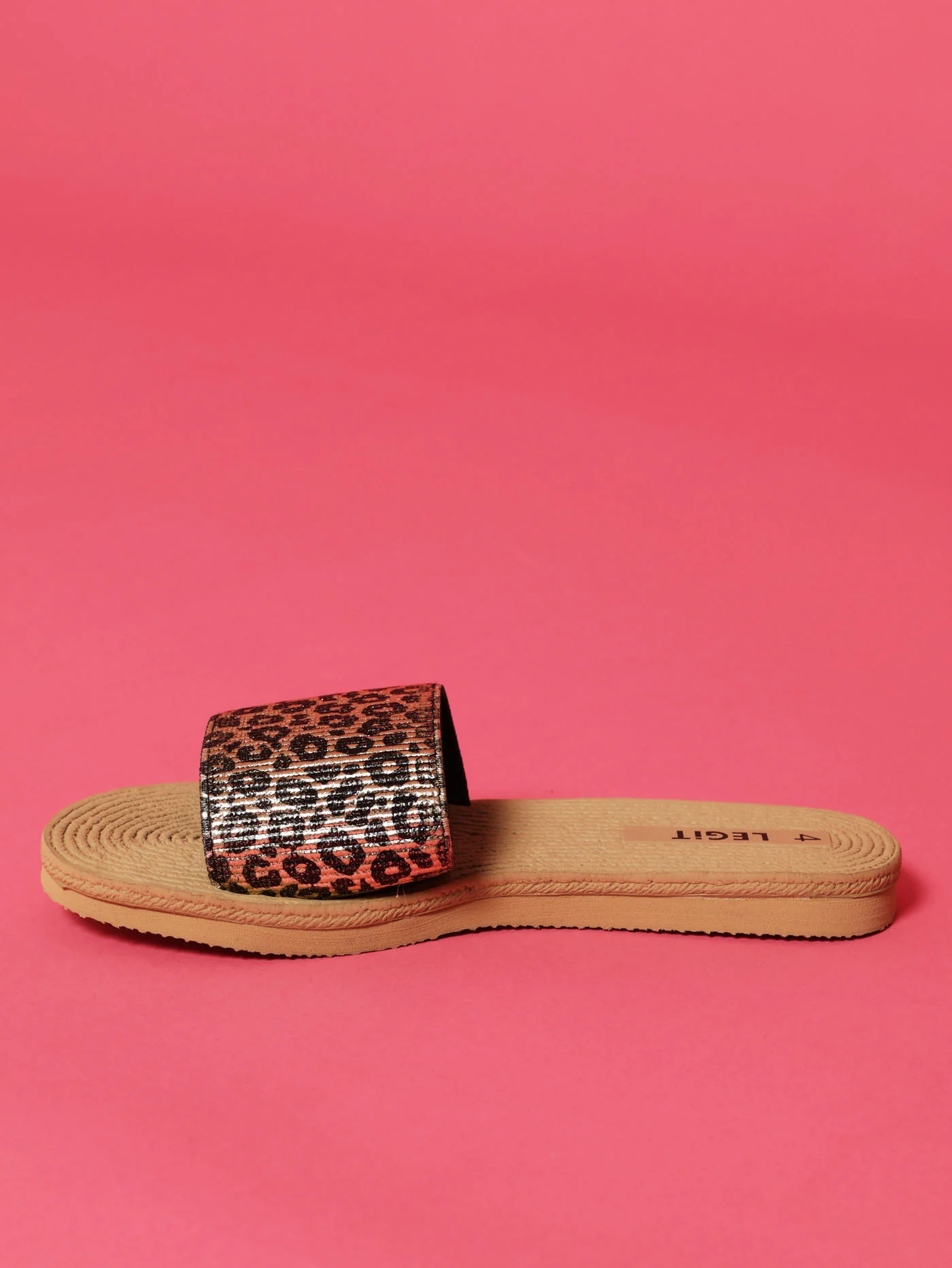 One Strap Leopard Print Knitted Mule Sandal - Animal - Image 3