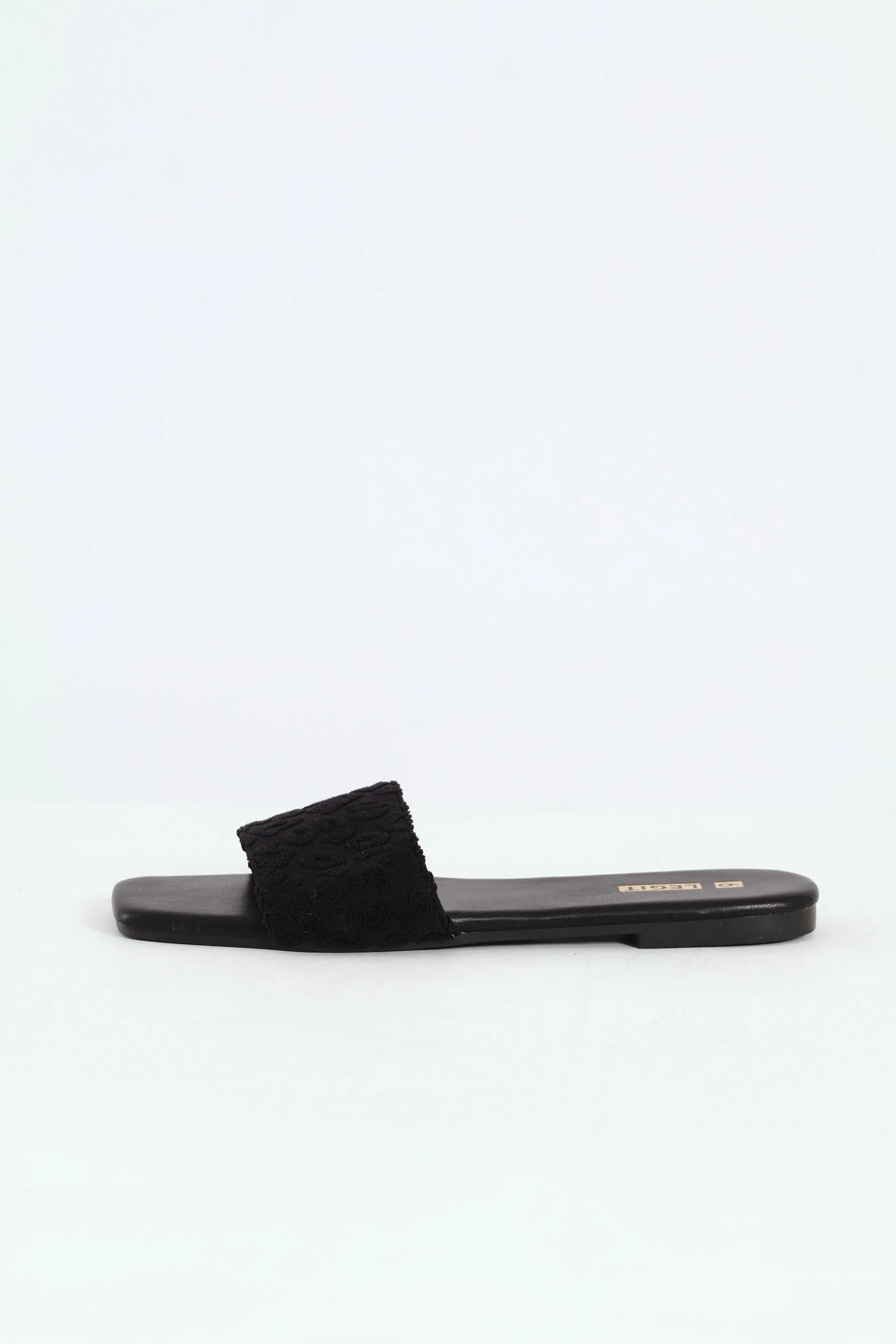 One Strap Mono Embroidered Animal Print Mule Sandal - Black