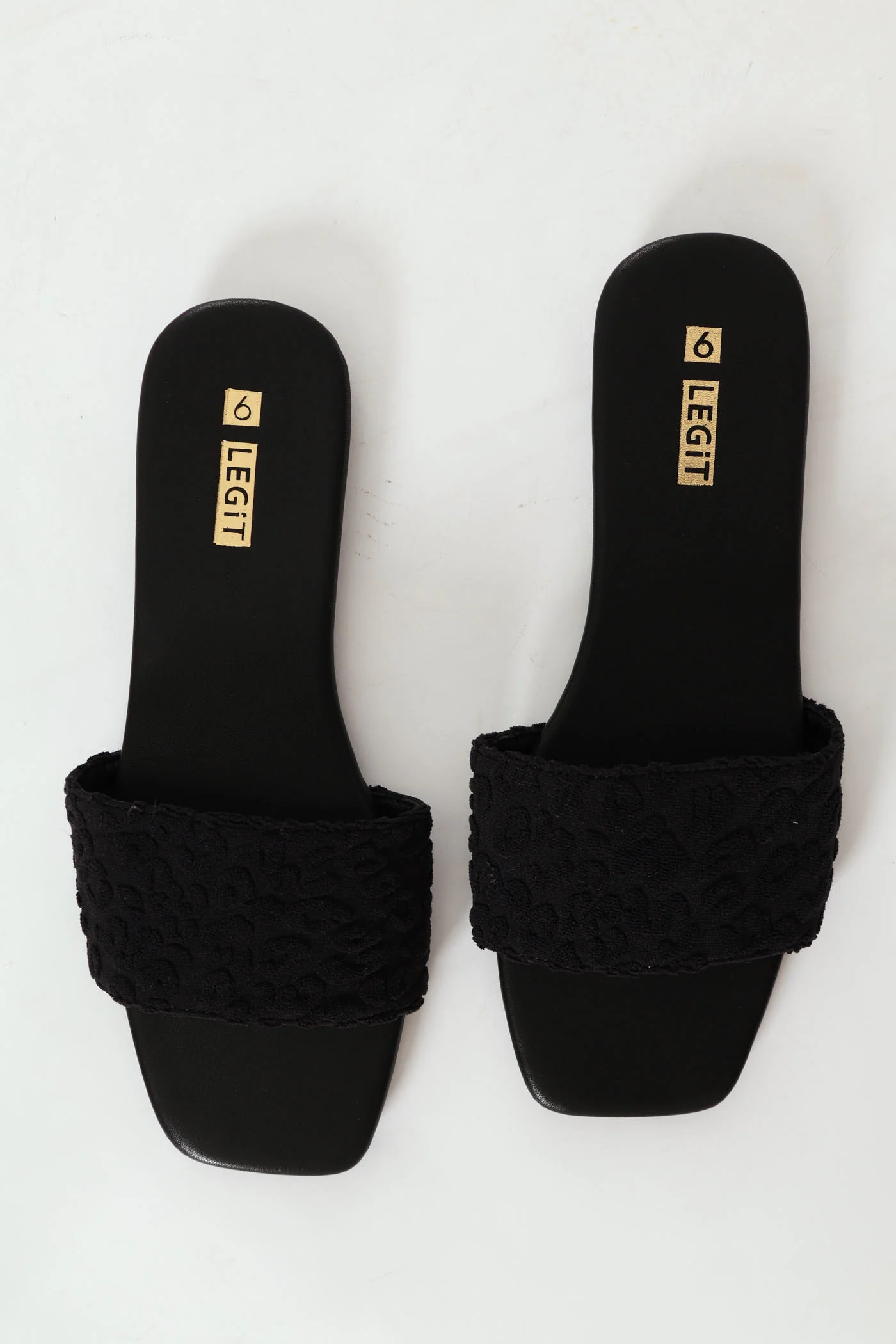 One Strap Mono Embroidered Animal Print Mule Sandal - Black - Image 2