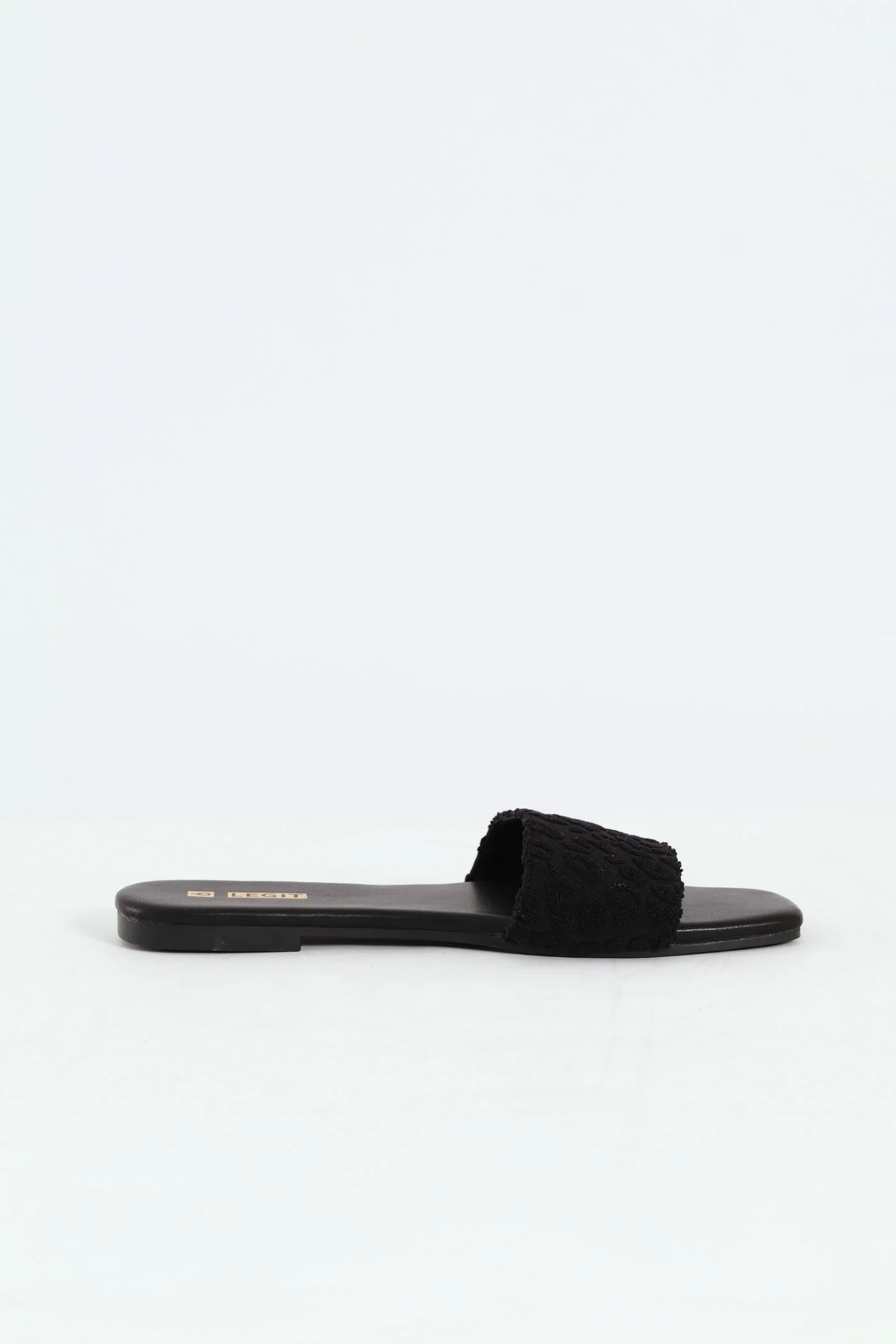 One Strap Mono Embroidered Animal Print Mule Sandal - Black - Image 4