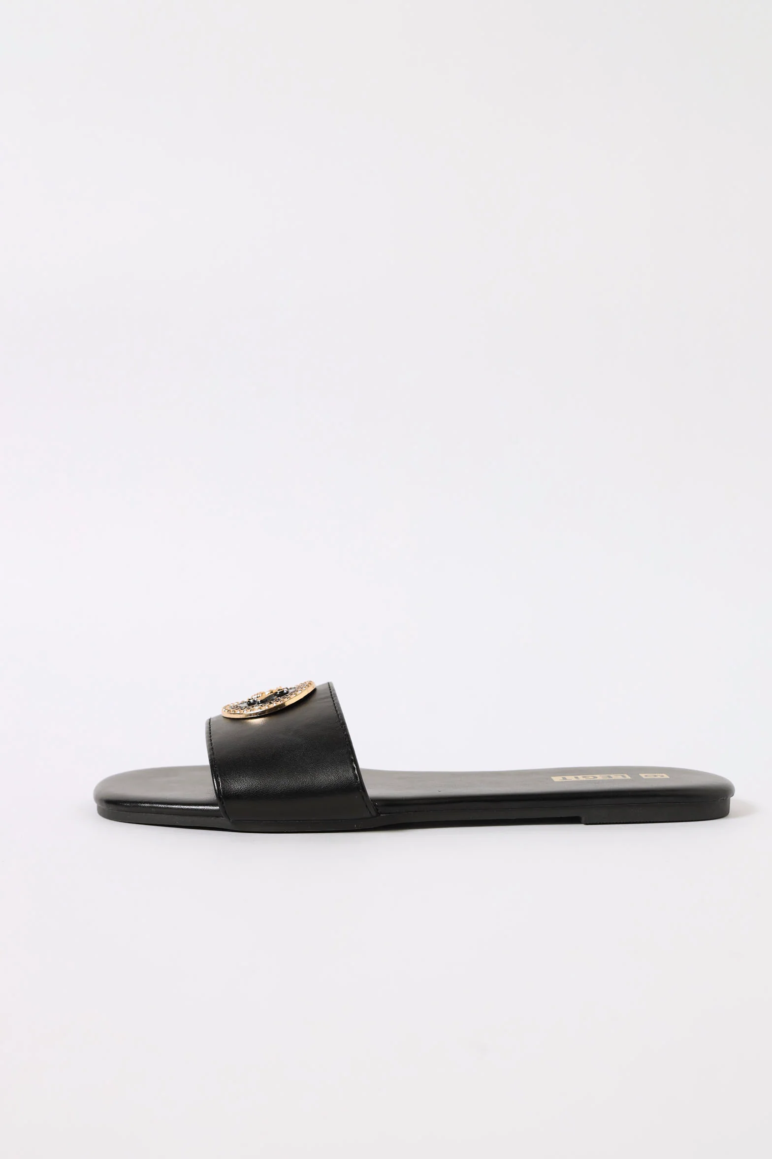 One Strap Monogram Disc Flat Sandal - Black - Image 3