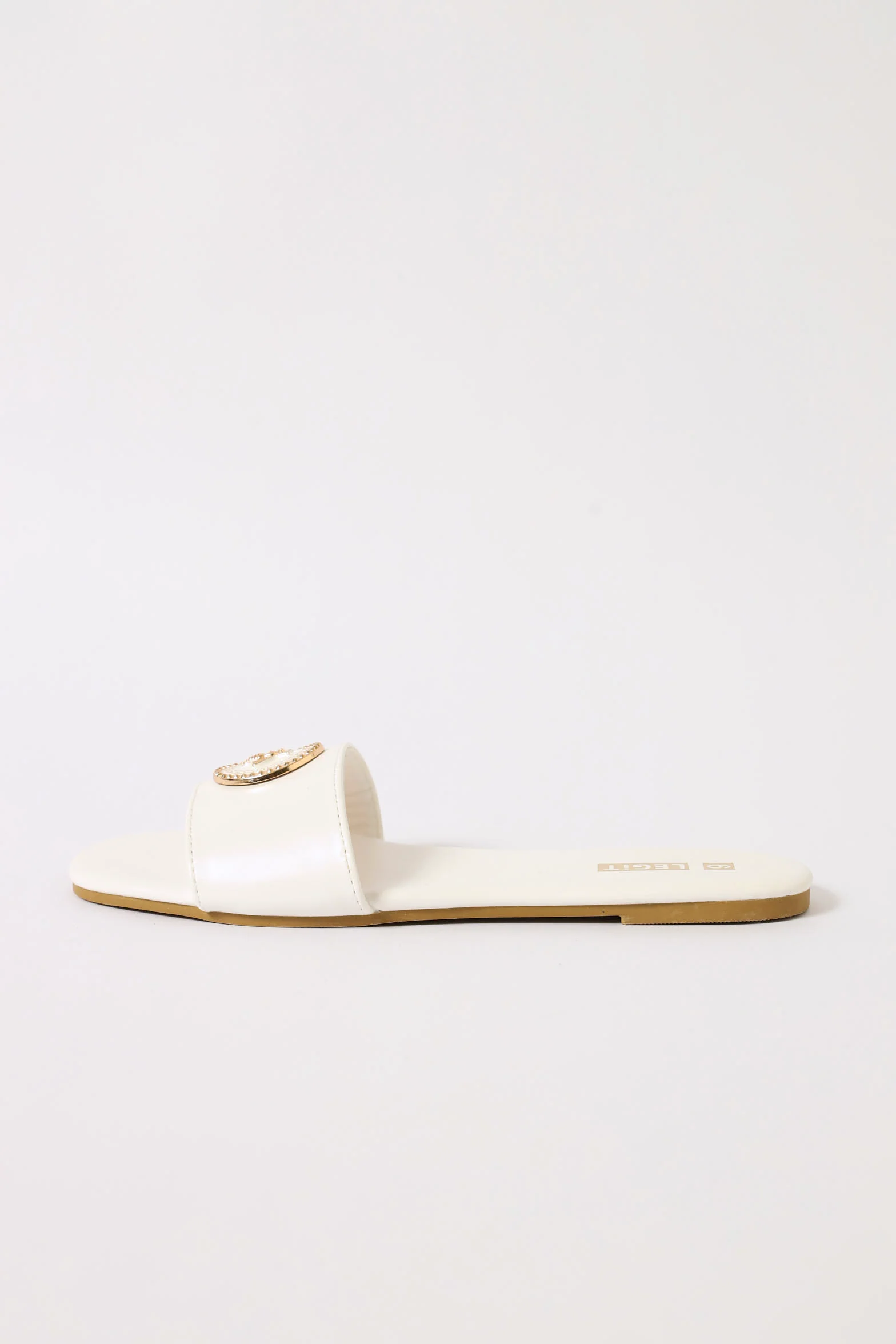 One Strap Monogram Disc Flat Sandal - Off White - Image 3