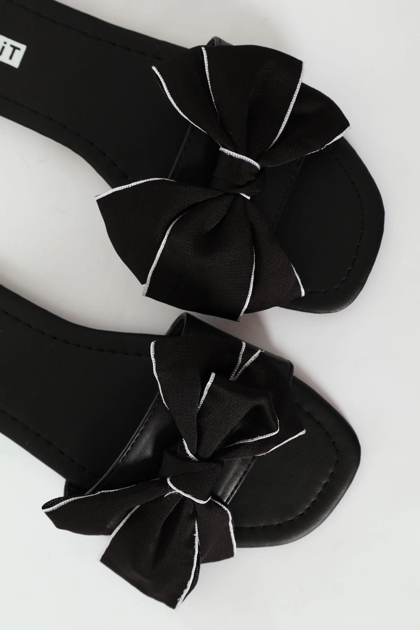 One Strap Mule Sandal With Fabric Bow And Contrast Edging - Black - Image 2