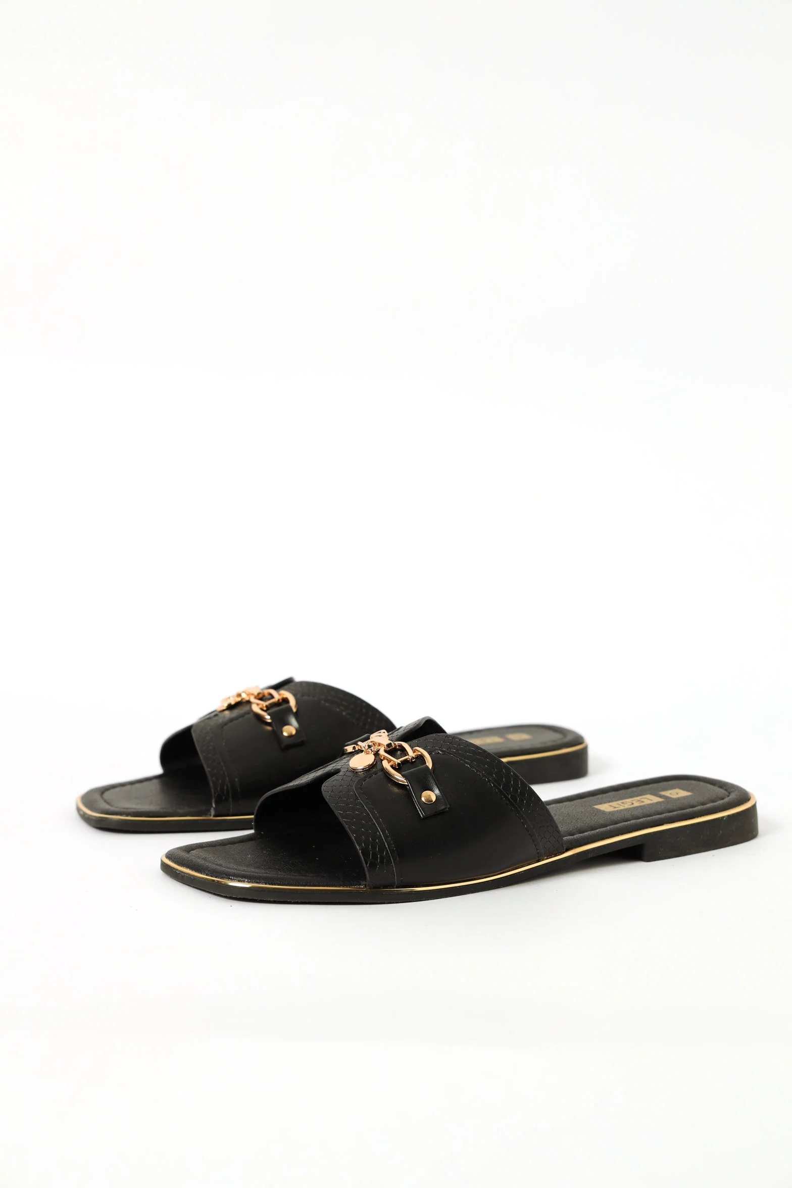 One Strap Panelled Mule Flat Sandal - Black