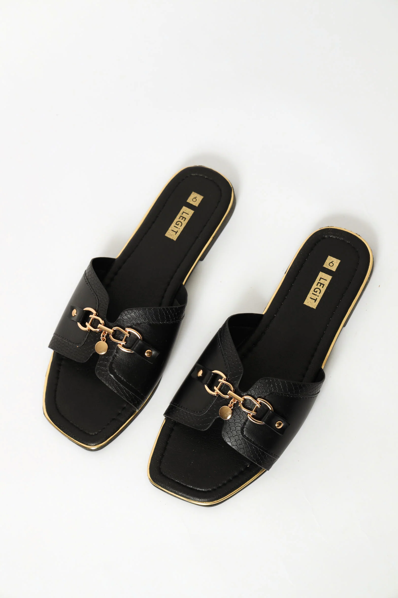 One Strap Panelled Mule Flat Sandal - Black - Image 2