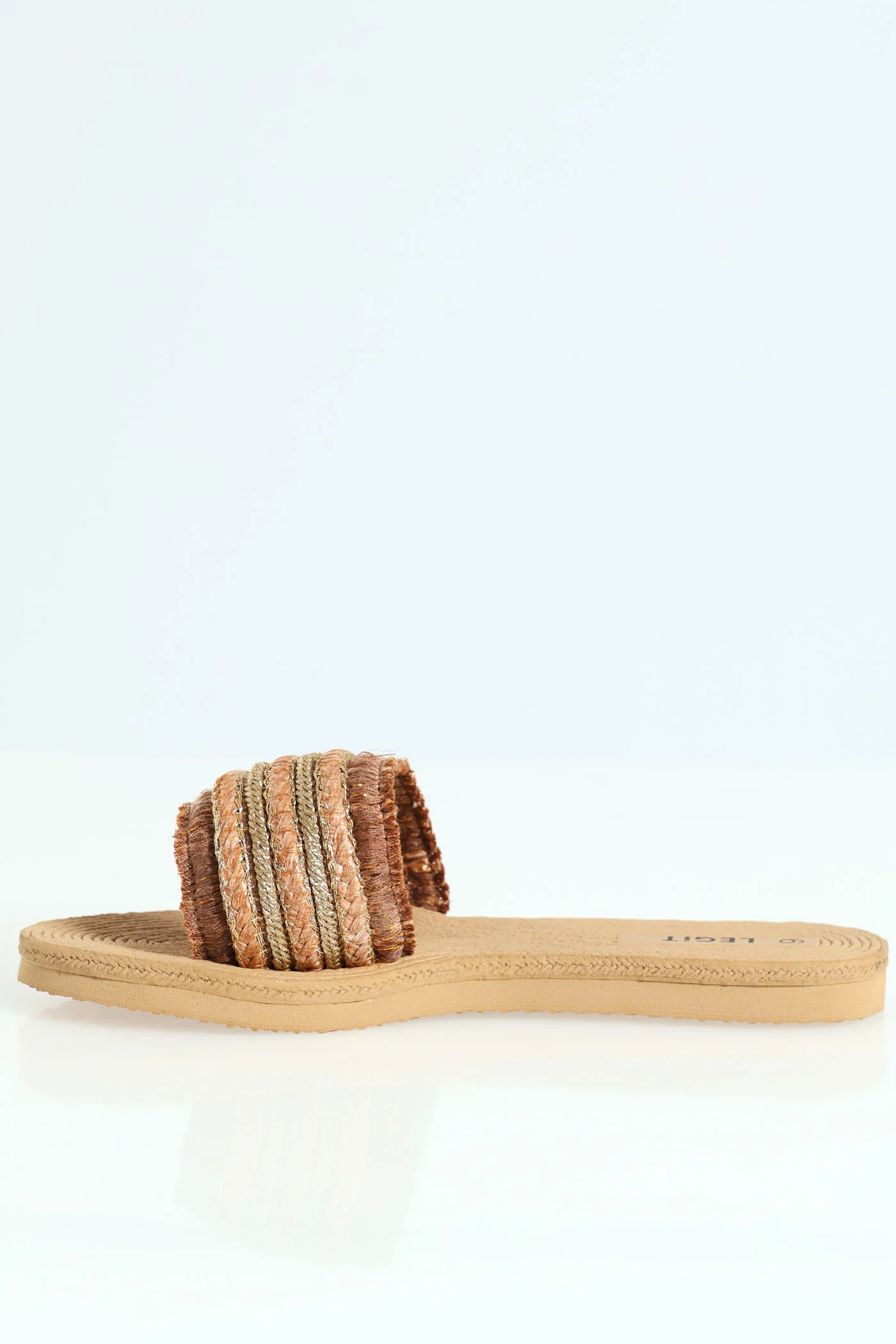 One Strap Raffia Mule Sandal With Gold Detail - Bronze - Image 2